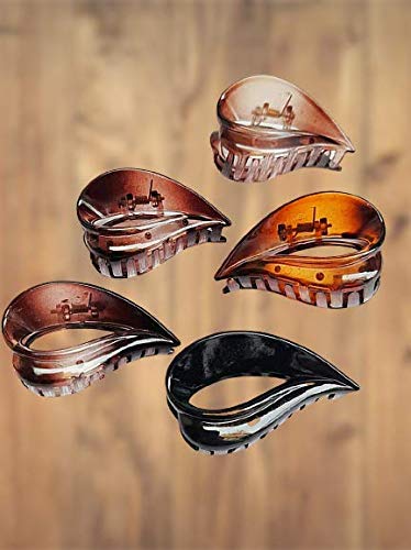 PP Leaf Style Plastic Hair Clips for Women & Girls - 6 Pack Medium Hair Claws - Perfect for School, Work, Parties & Everyday Hairstyling