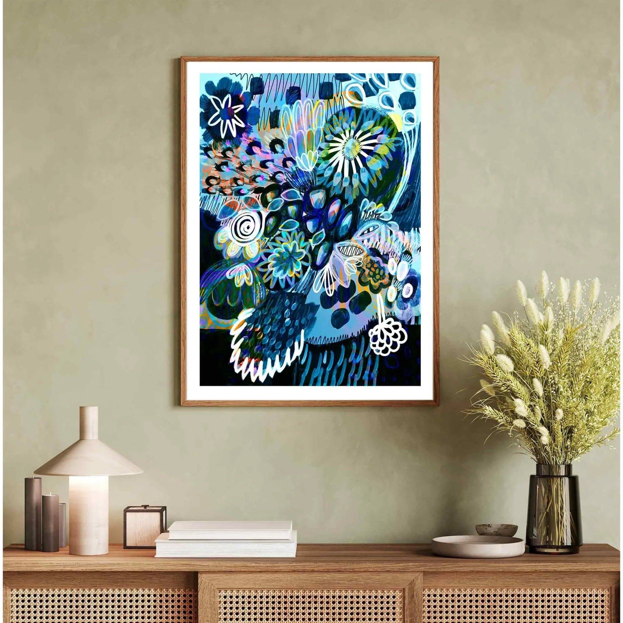 Modern Abstract Wall Art Print - Moody Blues Mixed Bunch Canvas Painting - Perfect for Living Room, Bedroom & Office Decor