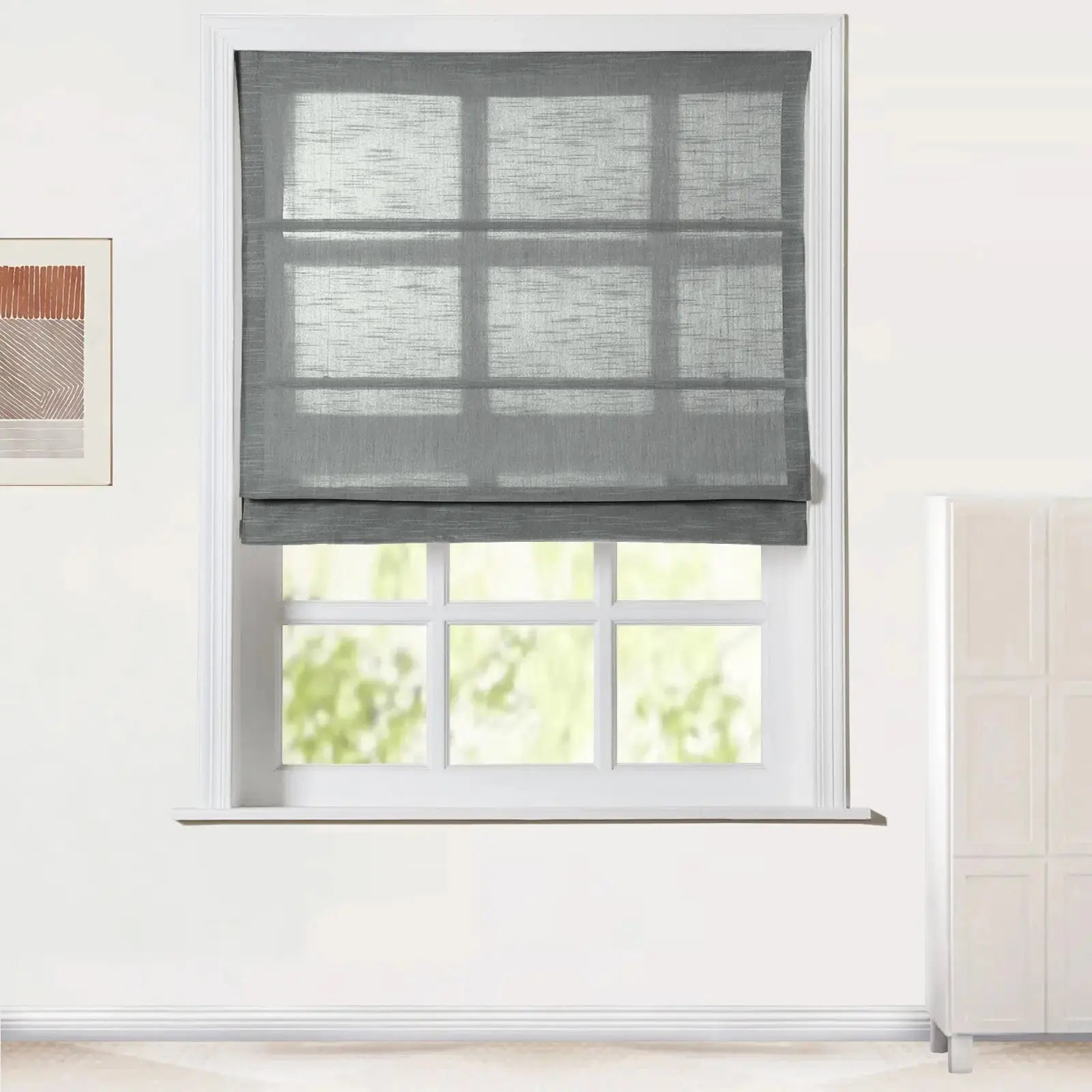 Jawara Linen Cotton Roman Shade Cordless - Blackout Window Treatment for Bedroom & Living Room