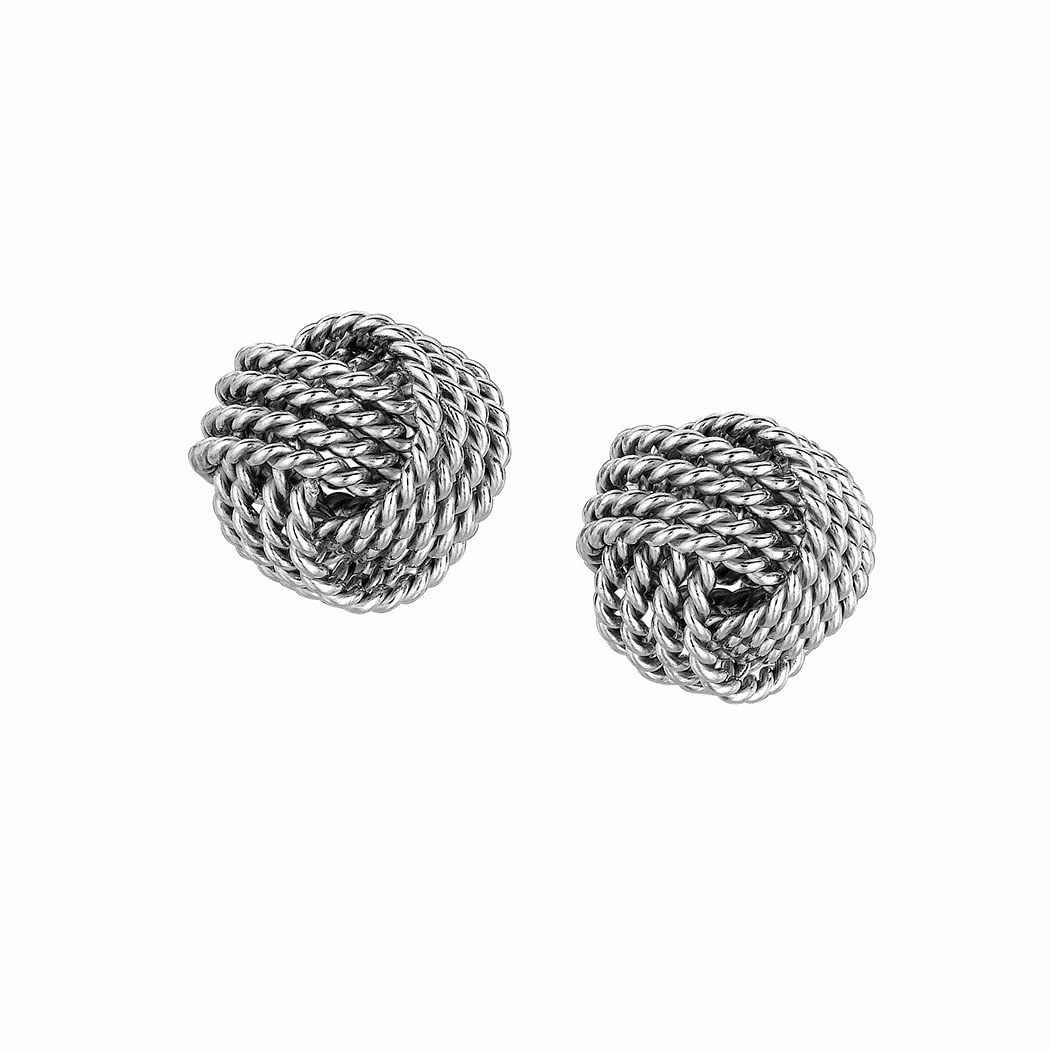 925 Sterling Silver Rhodium Plated 9mm Shiny Textured Love Knot Earrings for Women - Elegant Jewelry Gift for Anniversary, Valentine's Day & Special Occasions