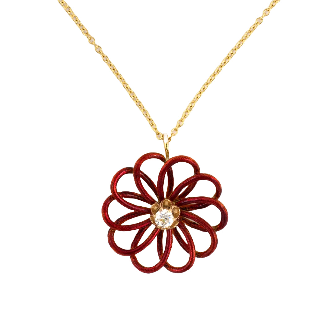 Victorian Style Red Enamel Floral Pendant Necklace for Women - Elegant Antique Jewelry Gift for Valentine's Day, Anniversary & Special Occasions