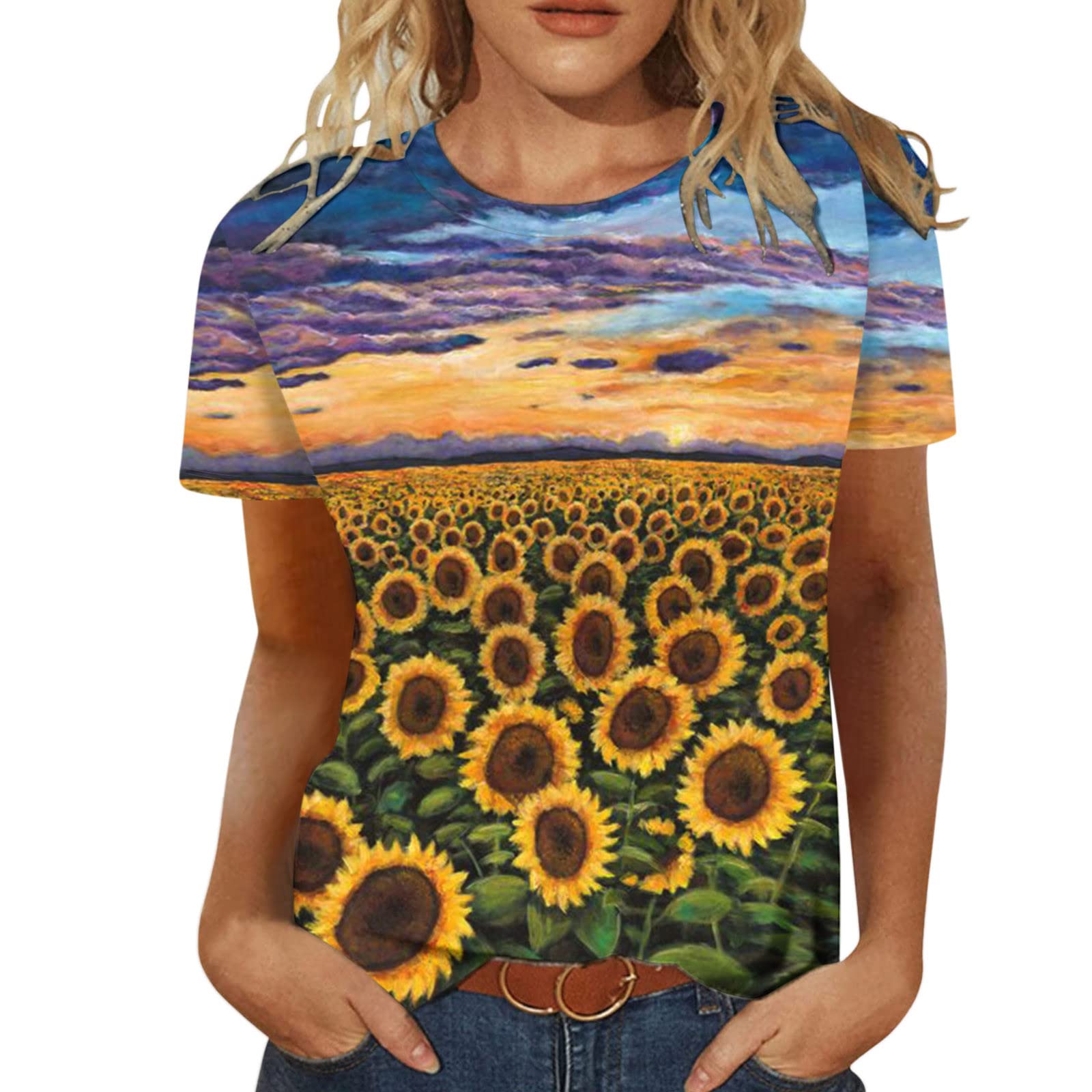 Women's Workout Tank Top - Crewneck Casual T-Shirt for Summer & Fall | Floral Print Tunic Blouse | Gym, Yoga, Running & Everyday Wear