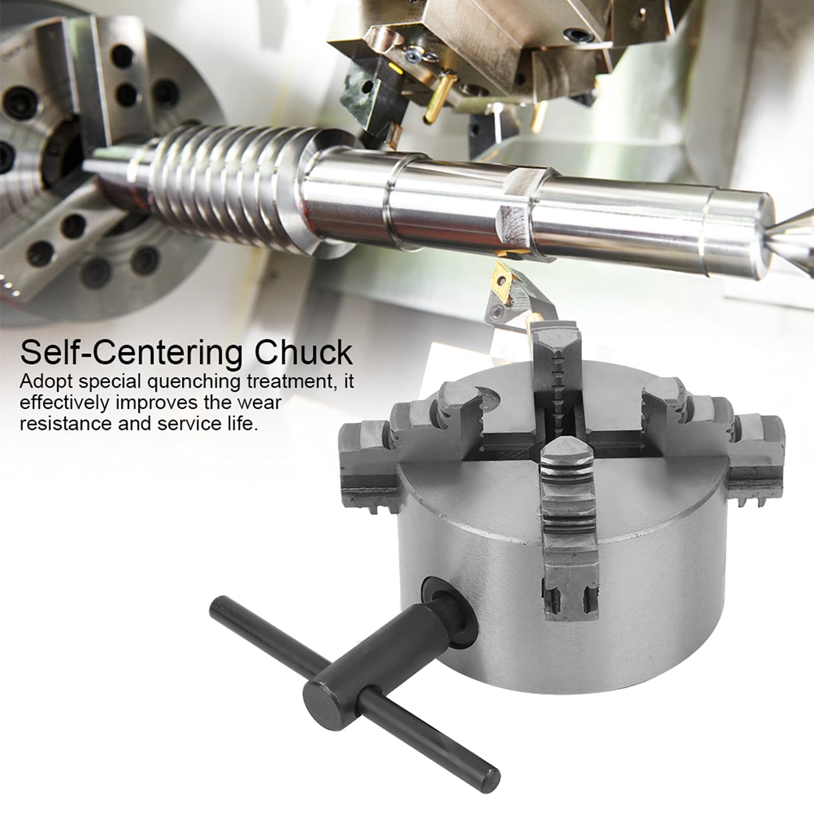 4 Jaw Self Centering Lathe Chuck 100mm (3.9in) Clamping Range - Heavy Duty Metal Lathe Chuck with Wrench for CNC Router, Turning & Milling Machines - Perfect for Metalworking, Woodworking & DIY Projects