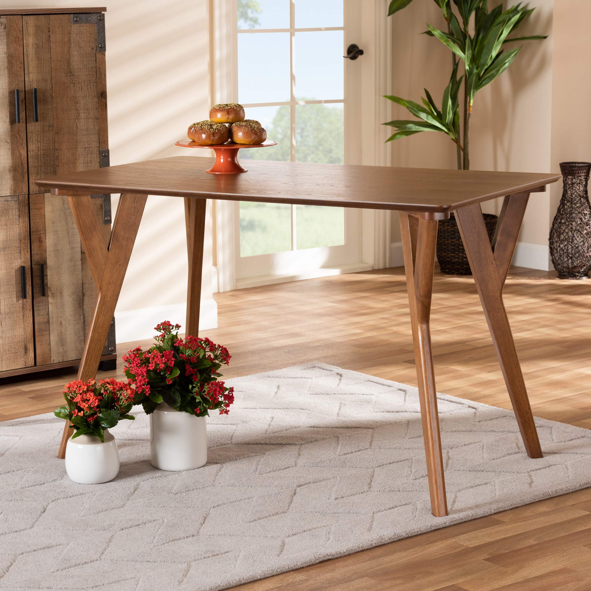 Baxton Studio Sahar Mid-Century Modern Walnut Brown Wood Dining Table - Stylish & Durable for Home, Kitchen, Dining Room & Office