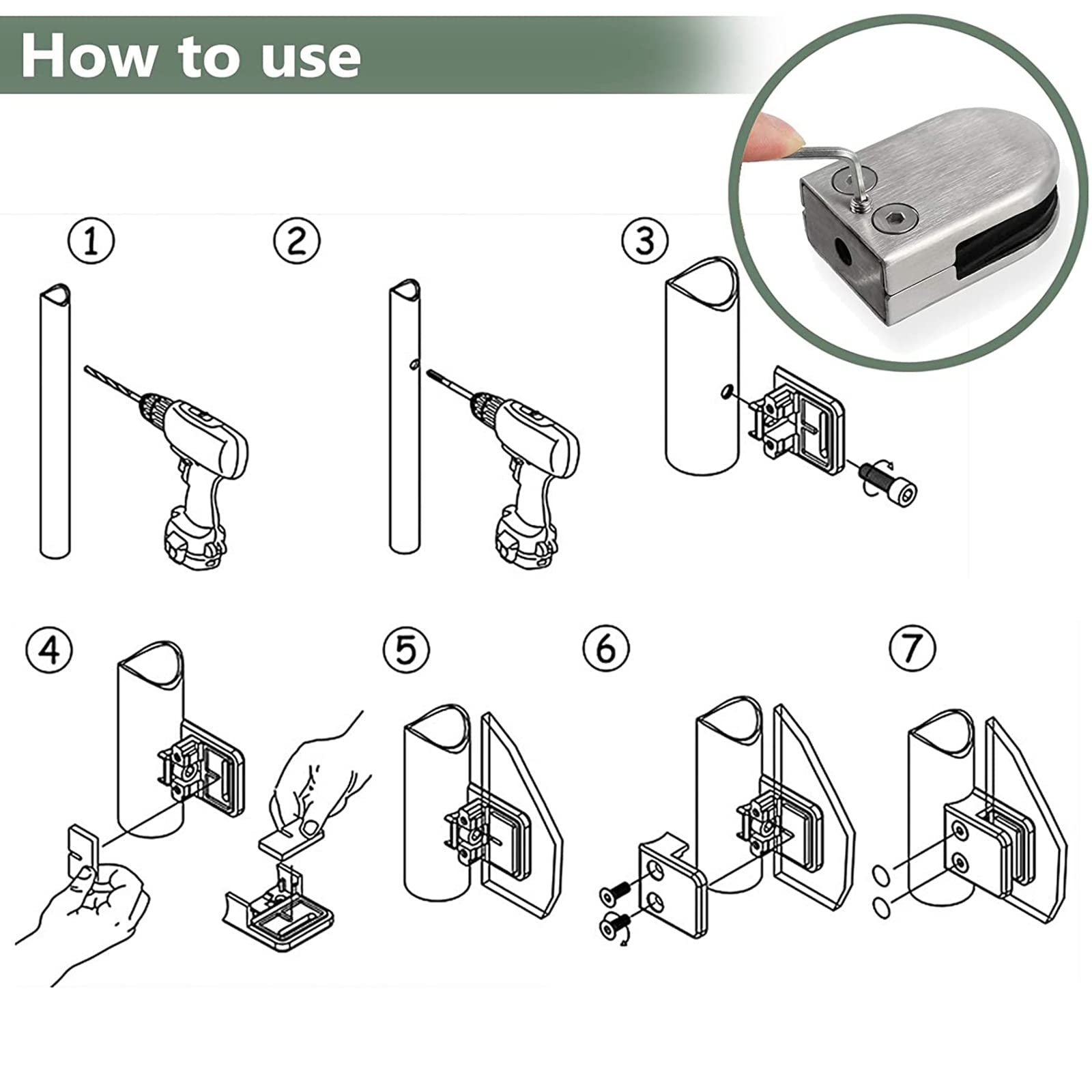 8-Pack 304 Stainless Steel Adjustable Glass Clip Clamps - Flat Back Bracket Holder for 10-12mm Glass Panels - Perfect for Balustrades, Staircase Handrails & Glass Partitions (Indoor/Outdoor Use)