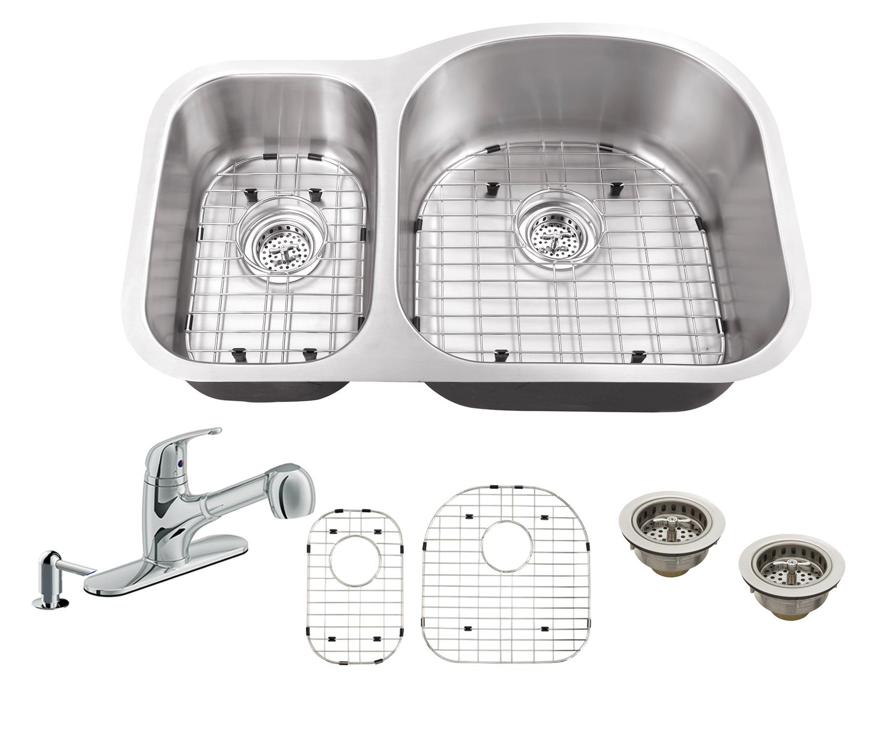 Stainless Steel 30/70 Double Bowl Undermount Kitchen Sink - 16-Gauge, 31.5