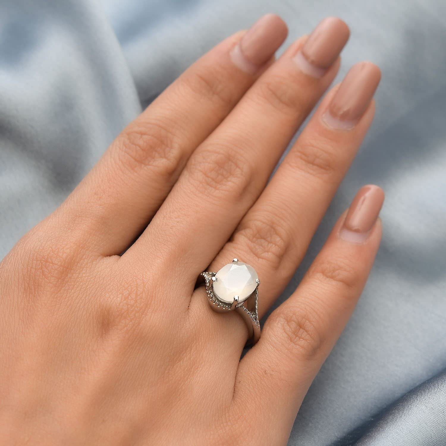 Shop LC White Moonstone Ring for Women - Stainless Steel 2.5 Ct - Elegant Birthstone Jewelry Gift for Her - Perfect for Birthday, Anniversary & Everyday Wear