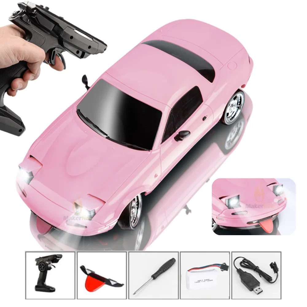 LDRC 1804 Pro 1/18 Scale RC Drift Car RTR with Gyro - Mazda MX-5 Alloy Body, 1200mAh Battery & LED Lights | Ready-to-Run Remote Control Car for Adults & Kids | Perfect for Indoor Racing, Drifting & Backyard Fun