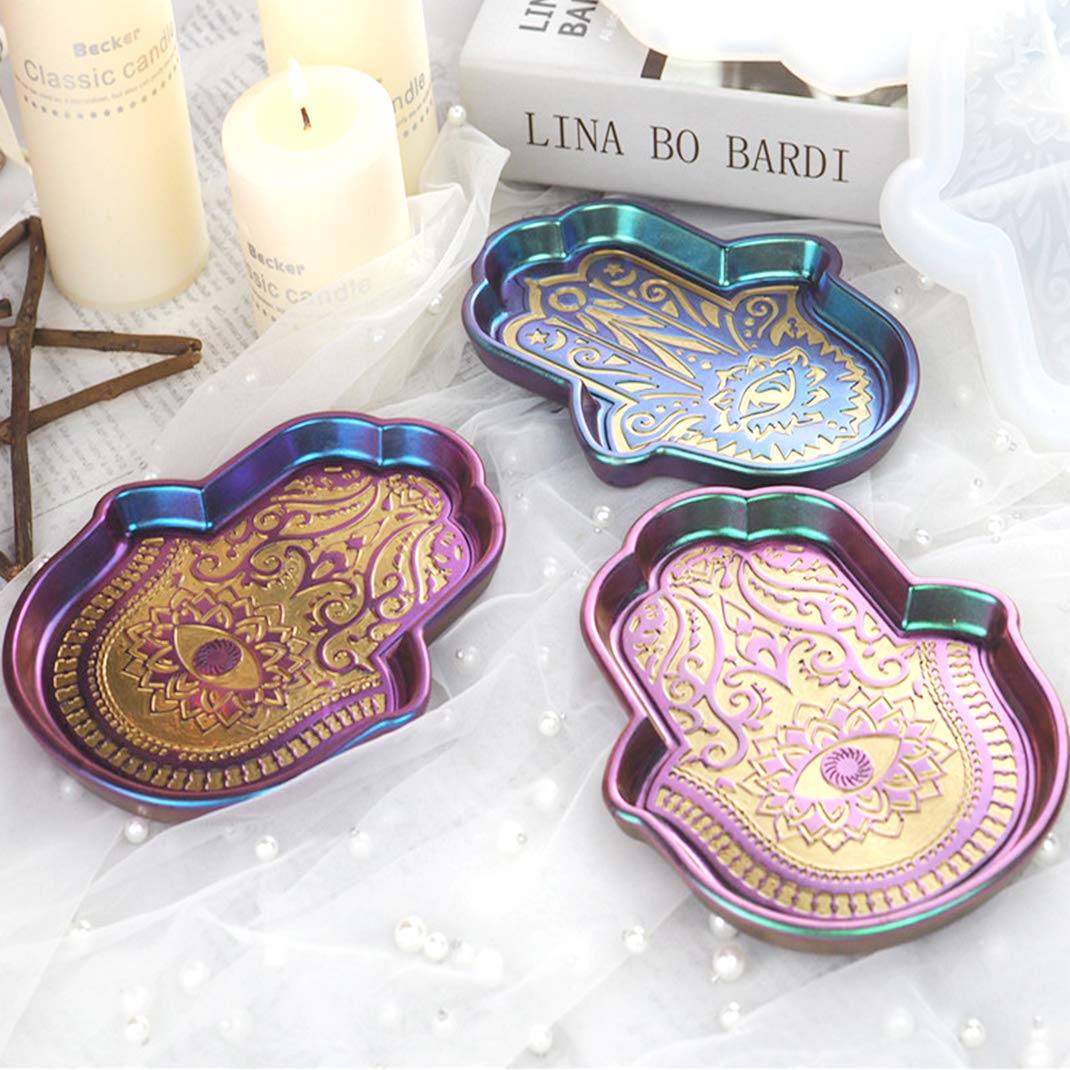 iSuperb 2 Pack Hamsa Hand Silicone Molds for Resin Casting, Epoxy Crafts - DIY Fatima Hand Storage Tray Molds for Home Decor, Jewelry Making & Spiritual Gifts (2 Hamsa Hand Molds) - Perfect for Candle Holders, Wall Art & Boho Decorations