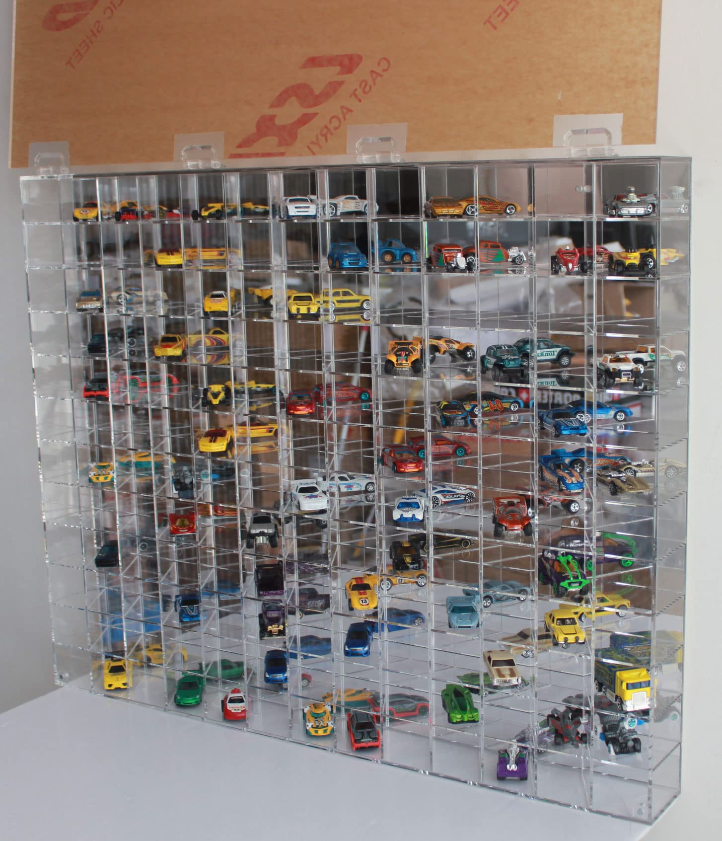 Clear Acrylic Display Case for 1:64 Scale Diecast Cars - 144 Compartment Wall-Mounted Organizer with UV Protection (22.5x30.4x3 Inches) - Perfect for Hot Wheels, Model Car Collections & Toy Storage