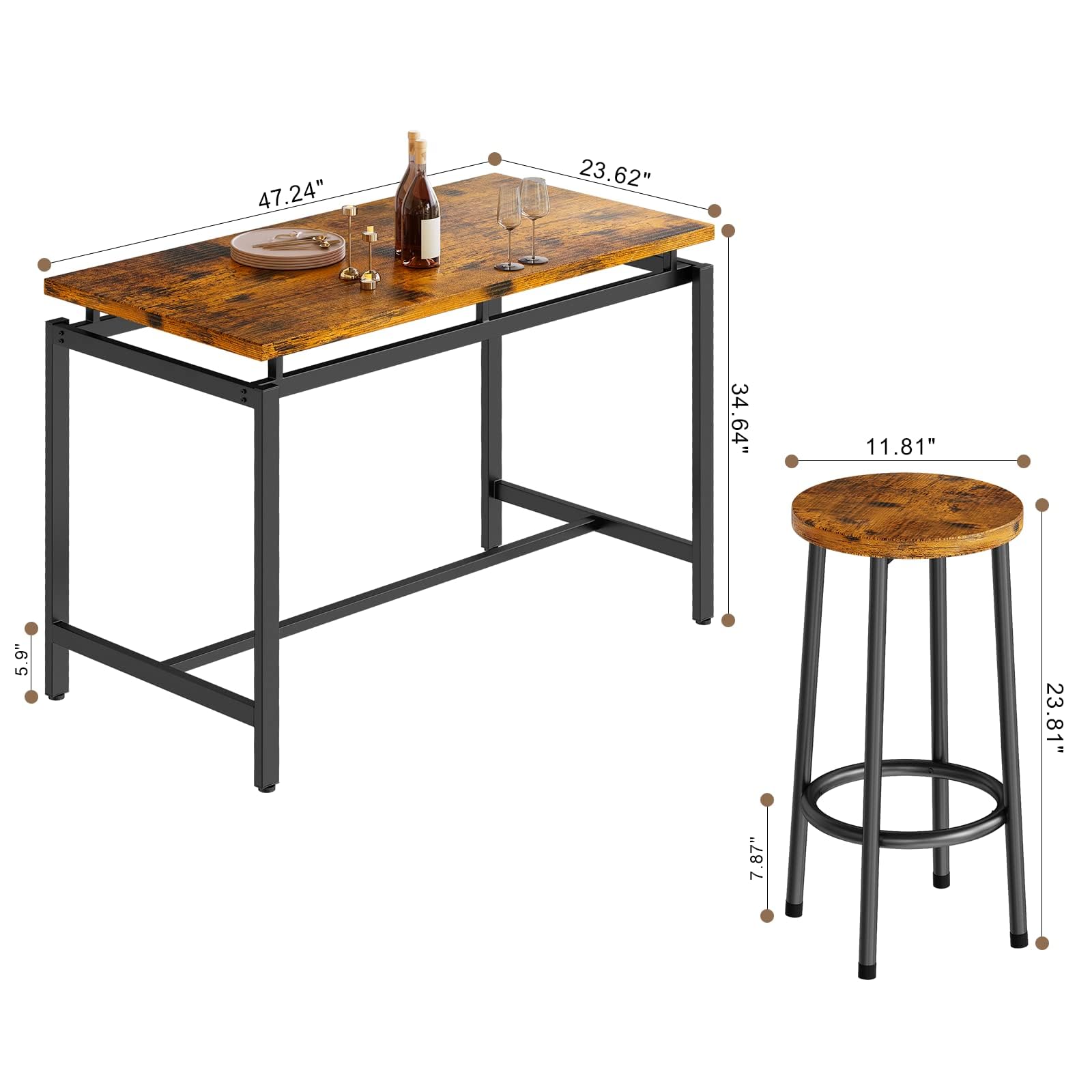 AWQM 5-Piece Bar Table Set with 4 Stools - 47.2