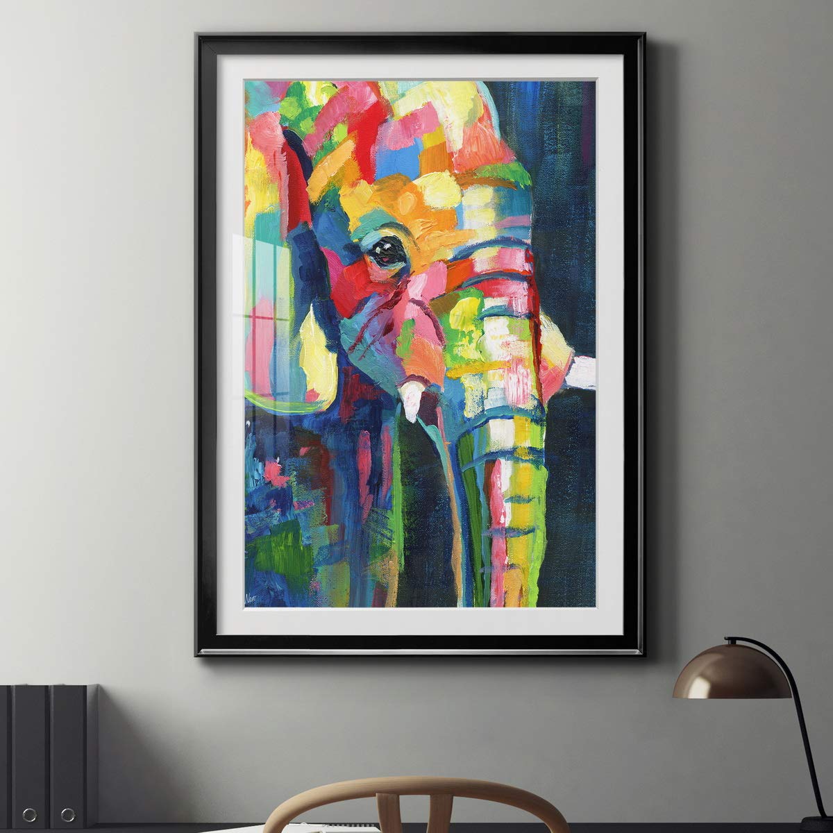 Vibrant Elephant Premium Black Framed Print - Ready to Hang Wall Art - 30x22 Inches - Made in USA - Perfect for Living Room, Bedroom & Office Decor