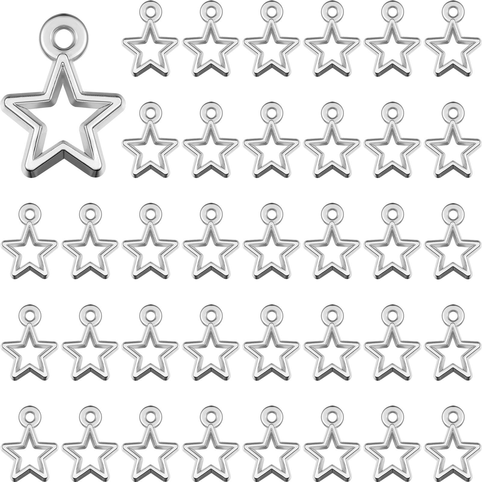 Hicarer 150Pcs Silver Plated Star Charms - Pentagram Pendants for DIY Jewelry Making, Bracelets, Necklaces - Tibetan Style Craft Supplies for Boho, Witchy & Gothic Fashion Accessories