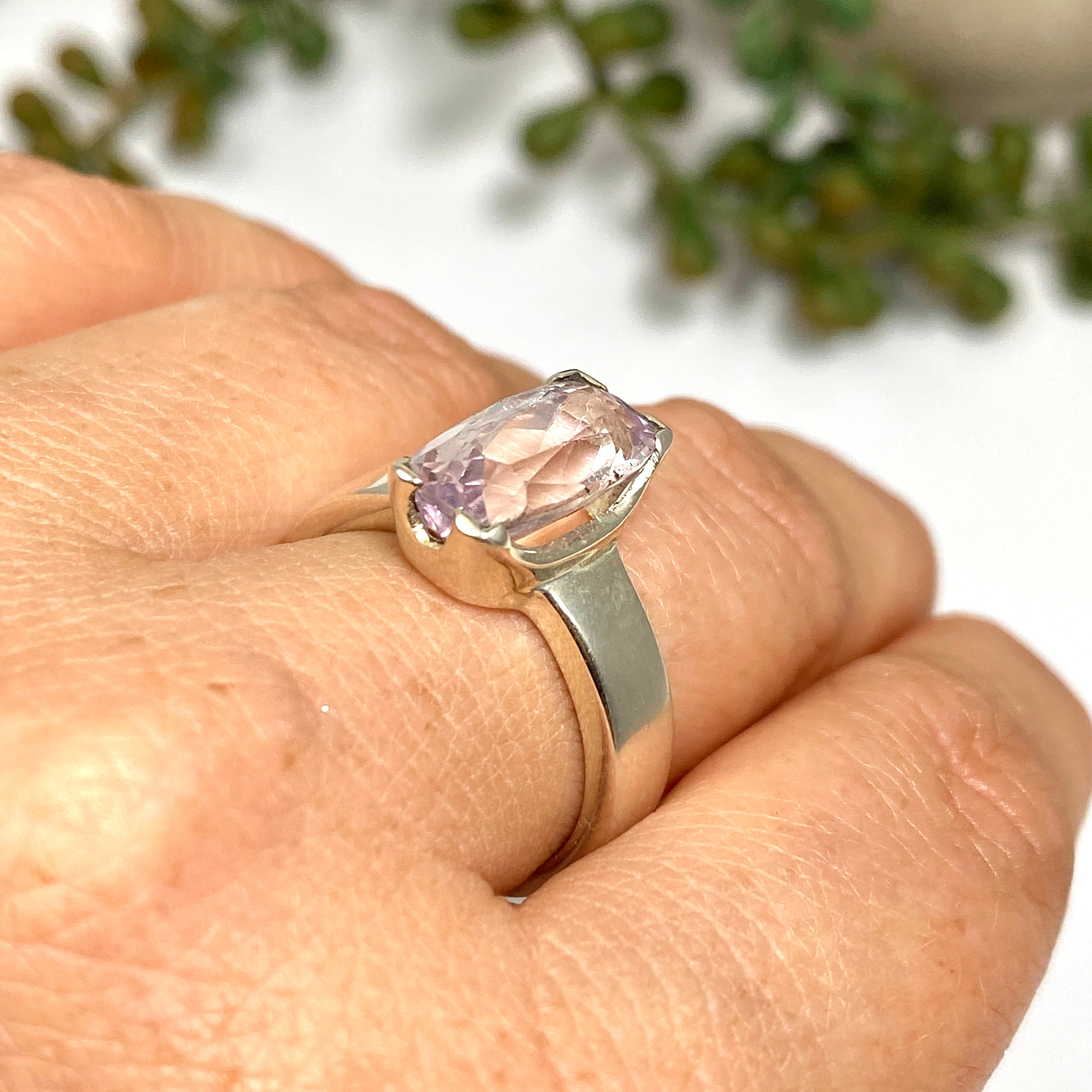 Kunzite Rectangular Faceted Ring Size 8 PRGJ673 | Elegant Pink Gemstone Jewelry for Women | Perfect for Engagement, Anniversary & Special Occasions