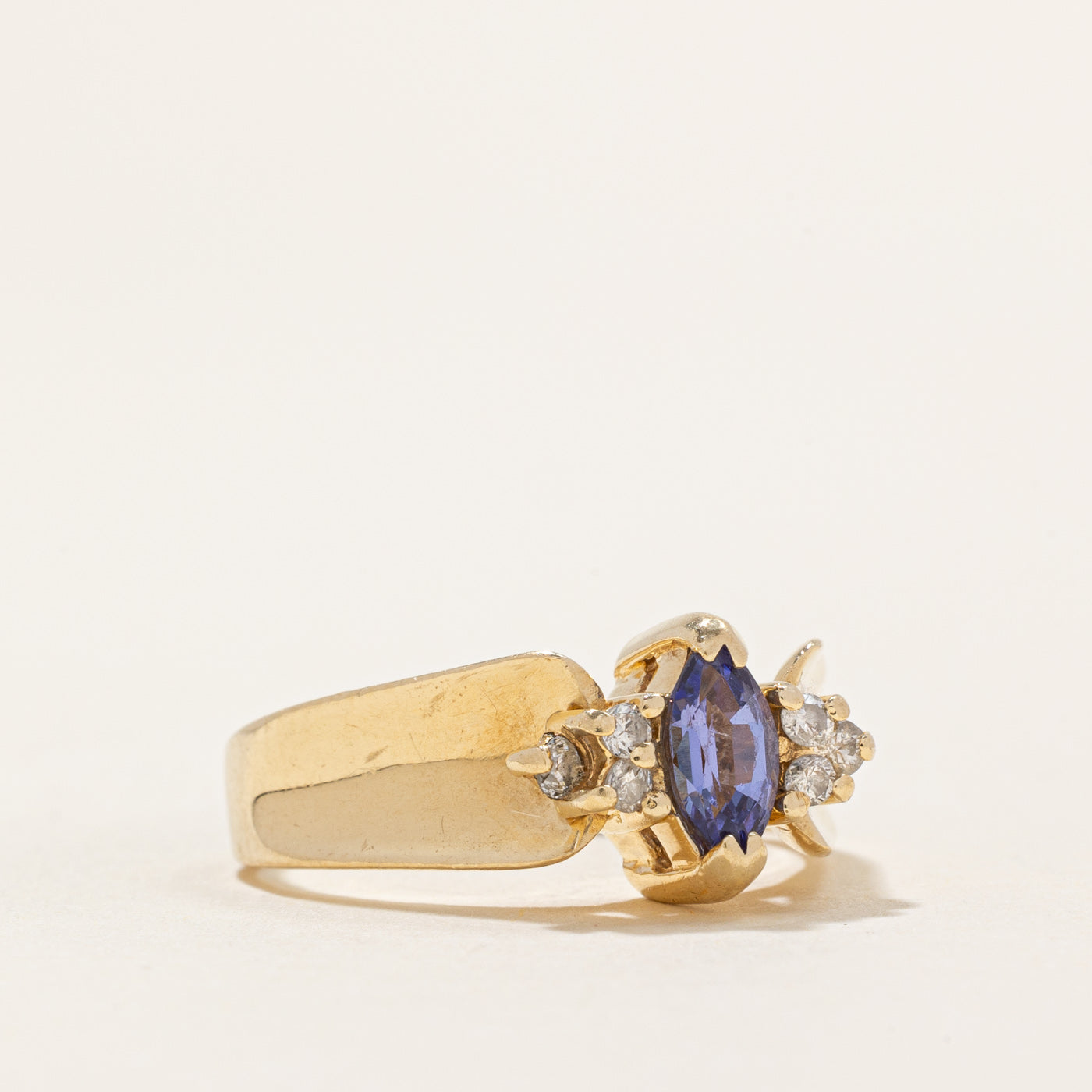Exquisite Marquise Cut Tanzanite & Diamond Accented Ring | 0.25ct Tanzanite & 0.10ctw Diamonds | Size 5.5 | Elegant Engagement, Anniversary Gift for Her | Perfect for Special Occasions & Evening Events