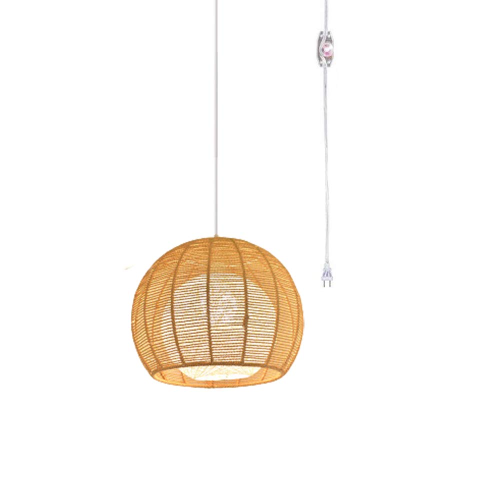 ANYE 15ft Transparent Plug-in UL Listed On/Off Dimmer Switch Cord with Retro E26 Lamp Holder - Vintage Linen Rattan Hollow Double Lampshade Pendant Light for Dining Room, Cafe, Restaurant (Bulbs Not Included) | Perfect for Farmhouse Decor, Boho Lighting & Industrial Style Interiors