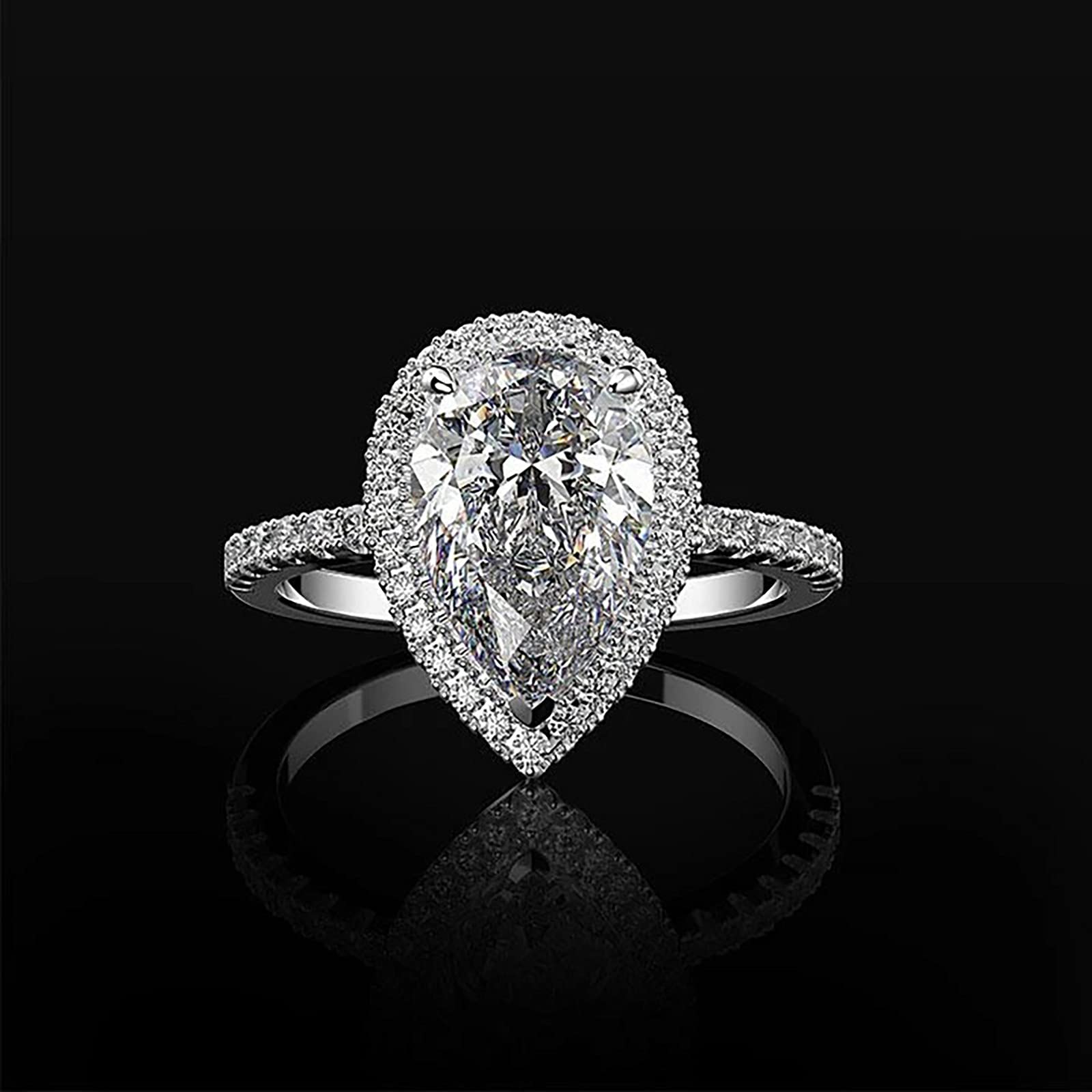 925 Sterling Silver Teardrop Pear Shape CZ Cubic Zirconia Engagement Ring Bridal Set - 2 Piece Solitaire Promise Rings for Weddings, Proposals & Anniversaries