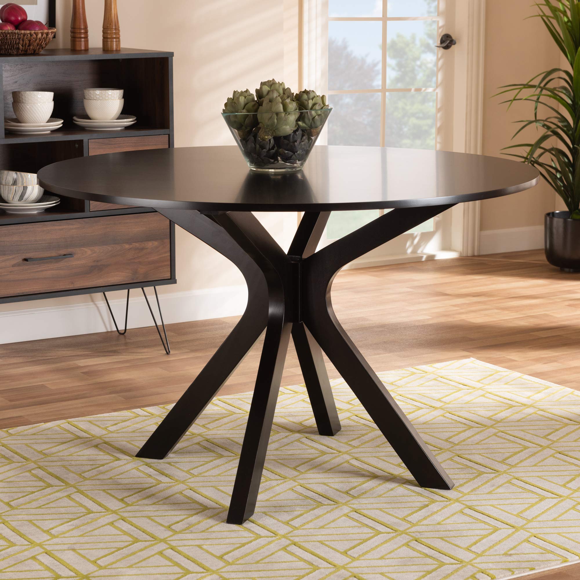 Baxton Studio Kenji 48-Inch Round Wood Dining Table - Modern Dark Brown Finish for Contemporary Dining Rooms & Kitchen Spaces