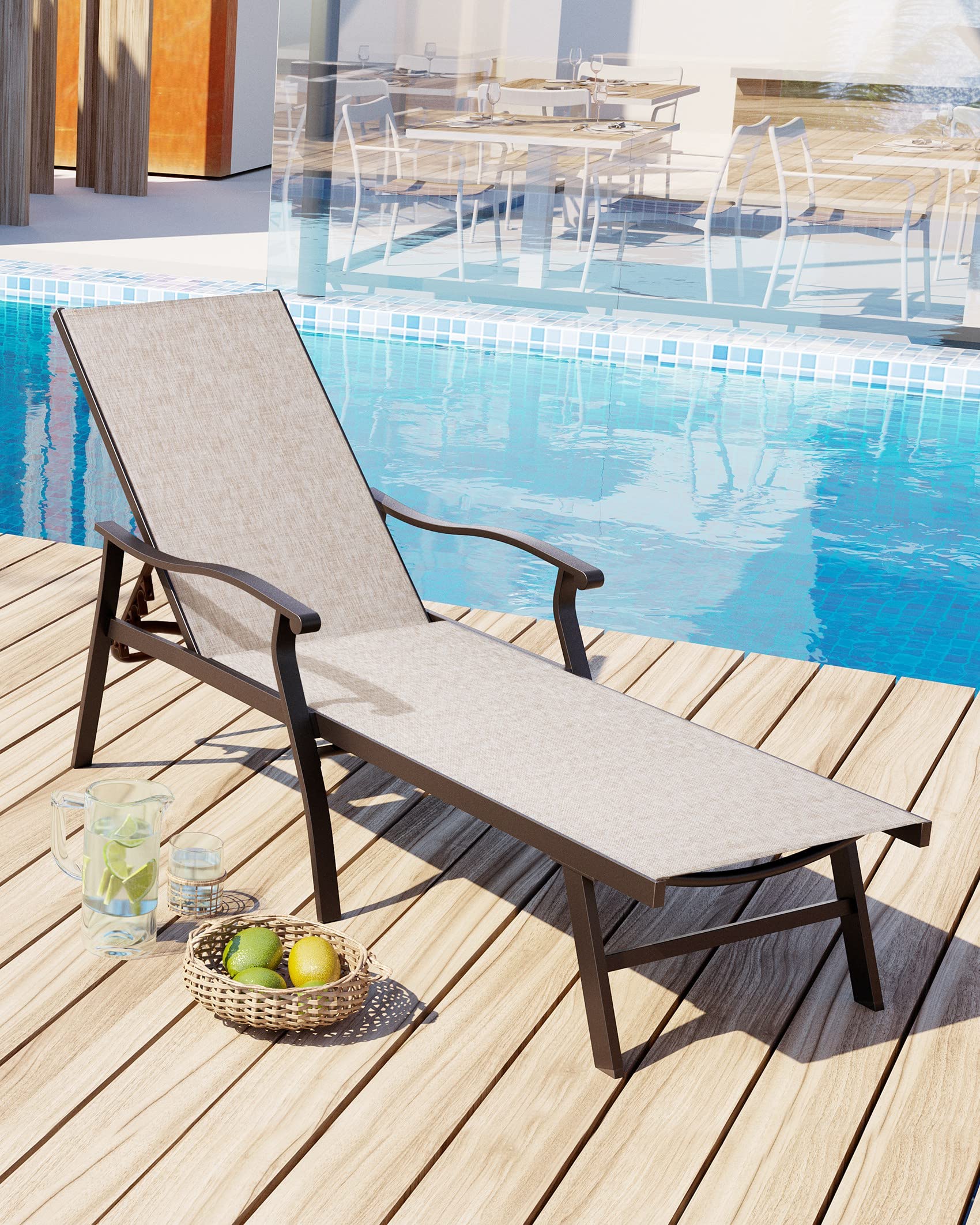 VredHom 5-Position Adjustable Outdoor Chaise Lounge Chair with Ergonomic Armrest - All-Weather Textiline Fabric & Aluminum Frame for Patio, Beach, Poolside, Backyard Relaxation | Perfect for Sunbathing, Lounging & Outdoor Leisure