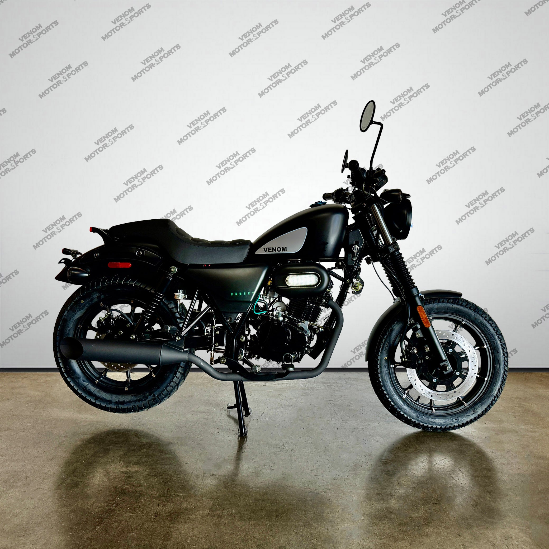 Venom Ghost 250cc Chopper Motorcycle - 5 Speed Manual Transmission - Matte Black Finish - Cruiser Bike for Urban Commuting & Weekend Rides
