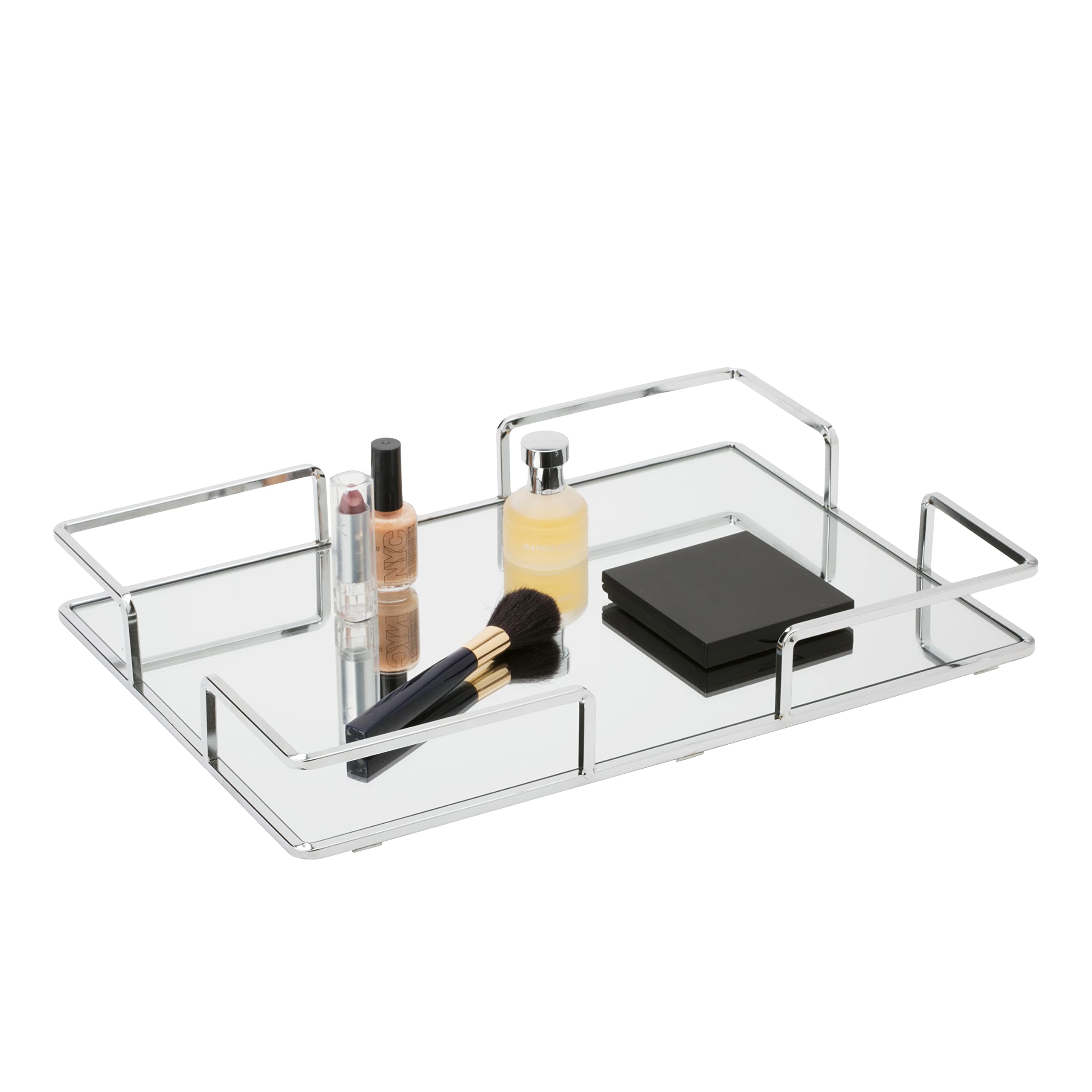 Modern Square Vanity Tray - Chrome Jewelry & Cosmetic Organizer for Dresser, Desk, Perfume Display - Decorative Storage Solution for Home, Bathroom & Bedroom - 1 Pack