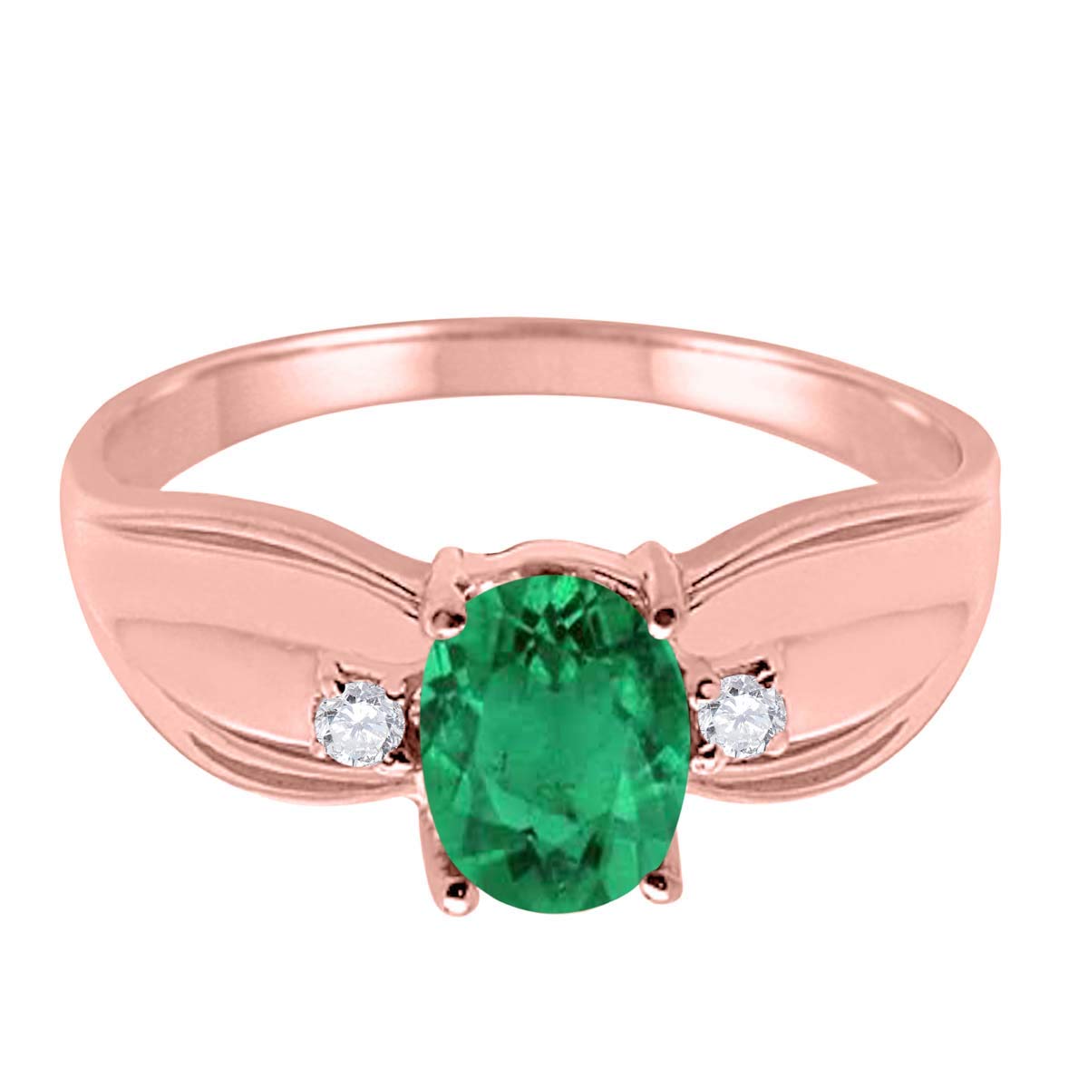 MauliJewels 0.9 Carat Oval Emerald and Diamond Engagement Ring for Women - 10K Rose Gold Prong Setting - Perfect for Weddings, Anniversaries & Special Occasions
