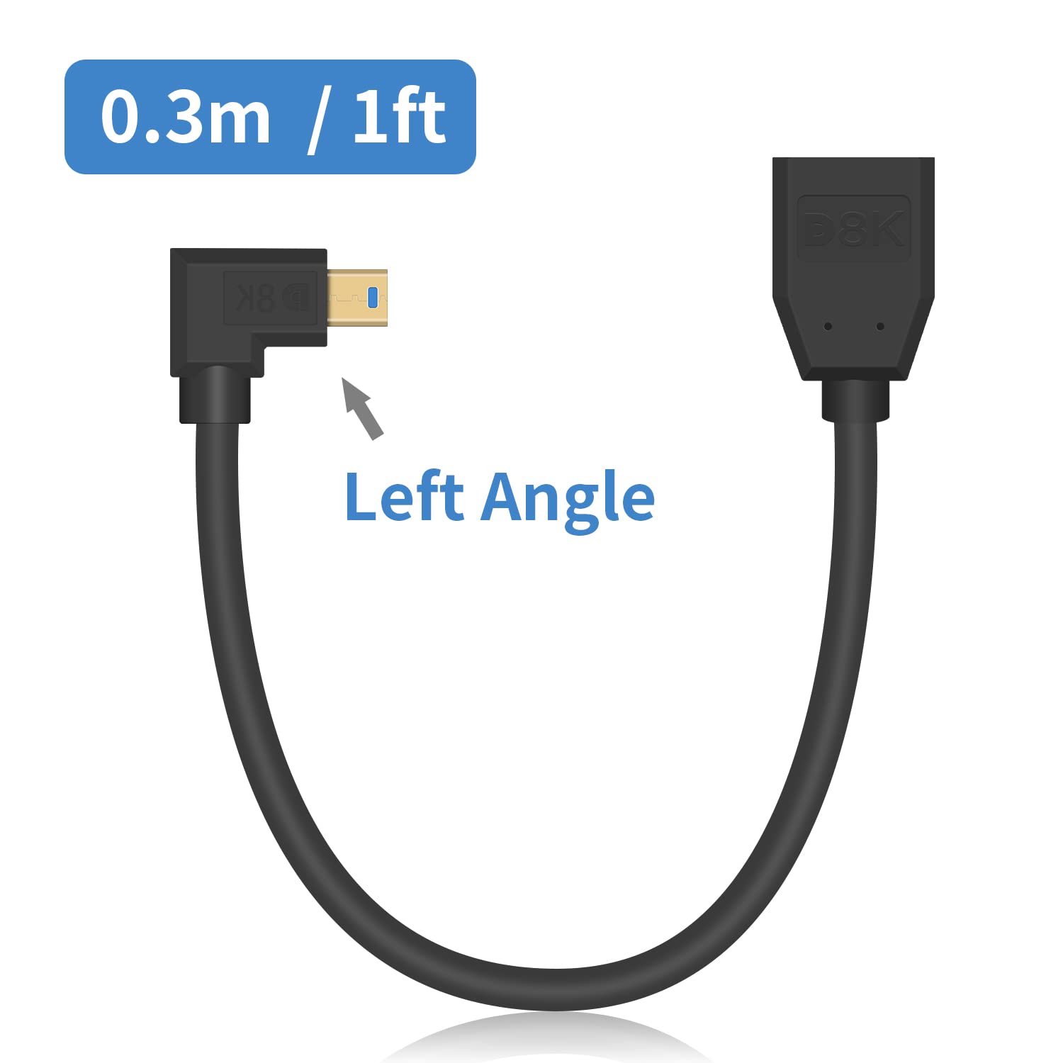 Duttek DisplayPort to Mini DisplayPort Extension Cable 1.4 - 8K Mini DP to DP Adapter - Left Angled Mini DP Male to DP Female Cable for Laptop, PC, TV & Gaming Monitor - 1Ft/30cm - Perfect for Home Office, Gaming Setup & Multi-Monitor Workstations
