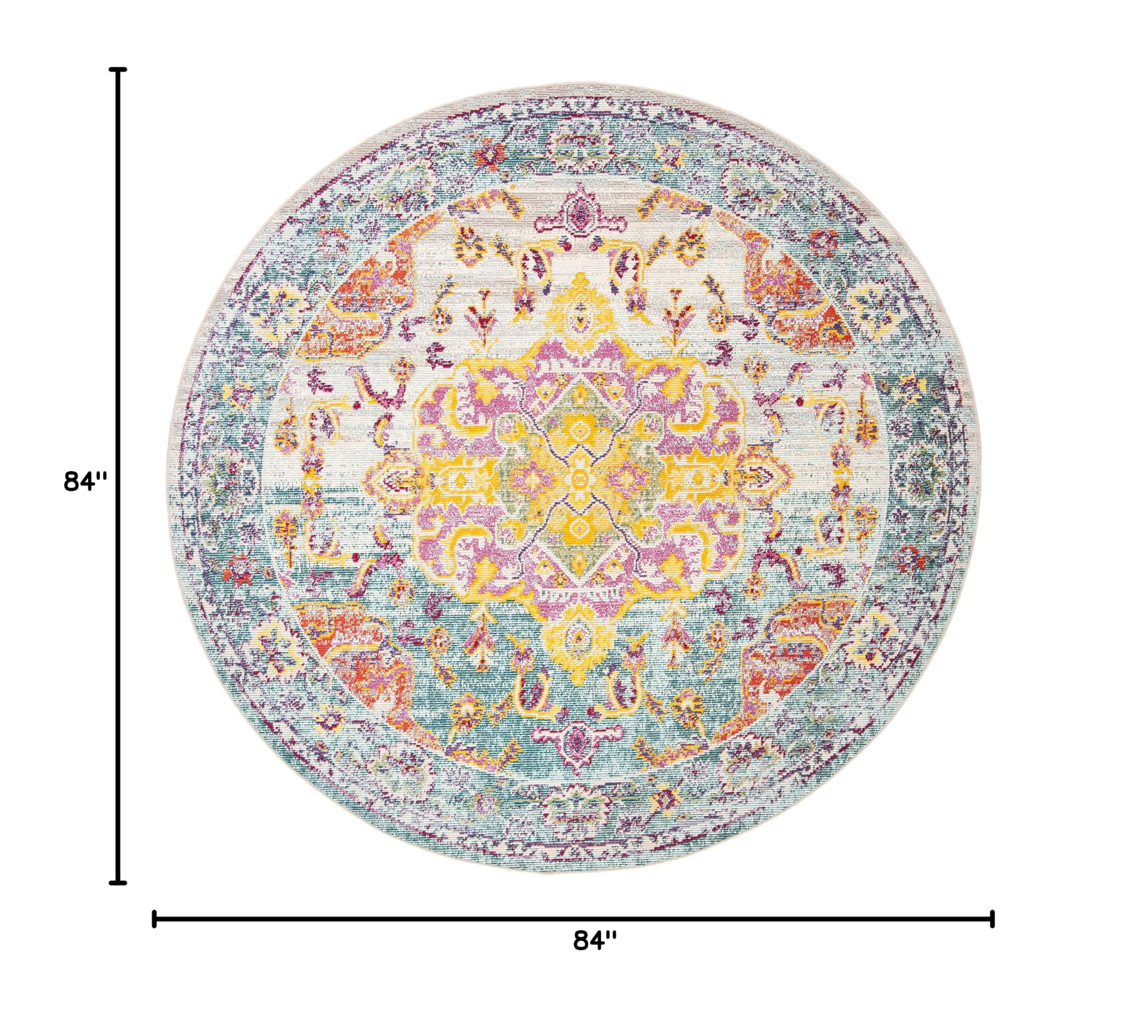 SAFAVIEH Crystal Collection 7' Round Turquoise & Rust CRS520K Boho Chic Medallion Distressed Non-Shedding Area Rug - Perfect for Dining Room, Entryway, Foyer, Living Room & Bedroom Decor