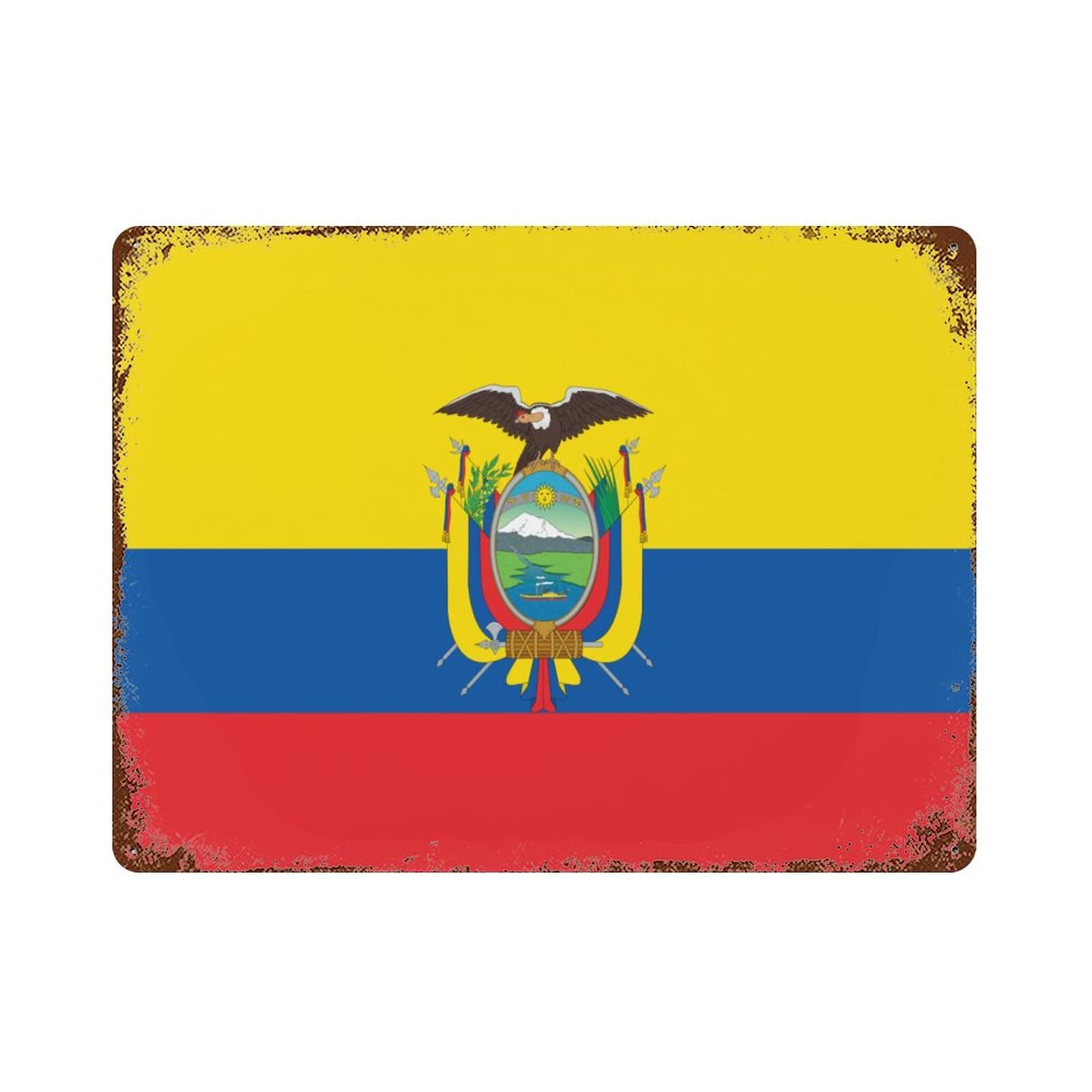 Ecuador Flag Metal Sign 16x12 Inch - Vintage Retro Tin Wall Art for Patio, Man Cave & Home Decor - Perfect for Outdoor, Coffee Shop & Bar Decorations