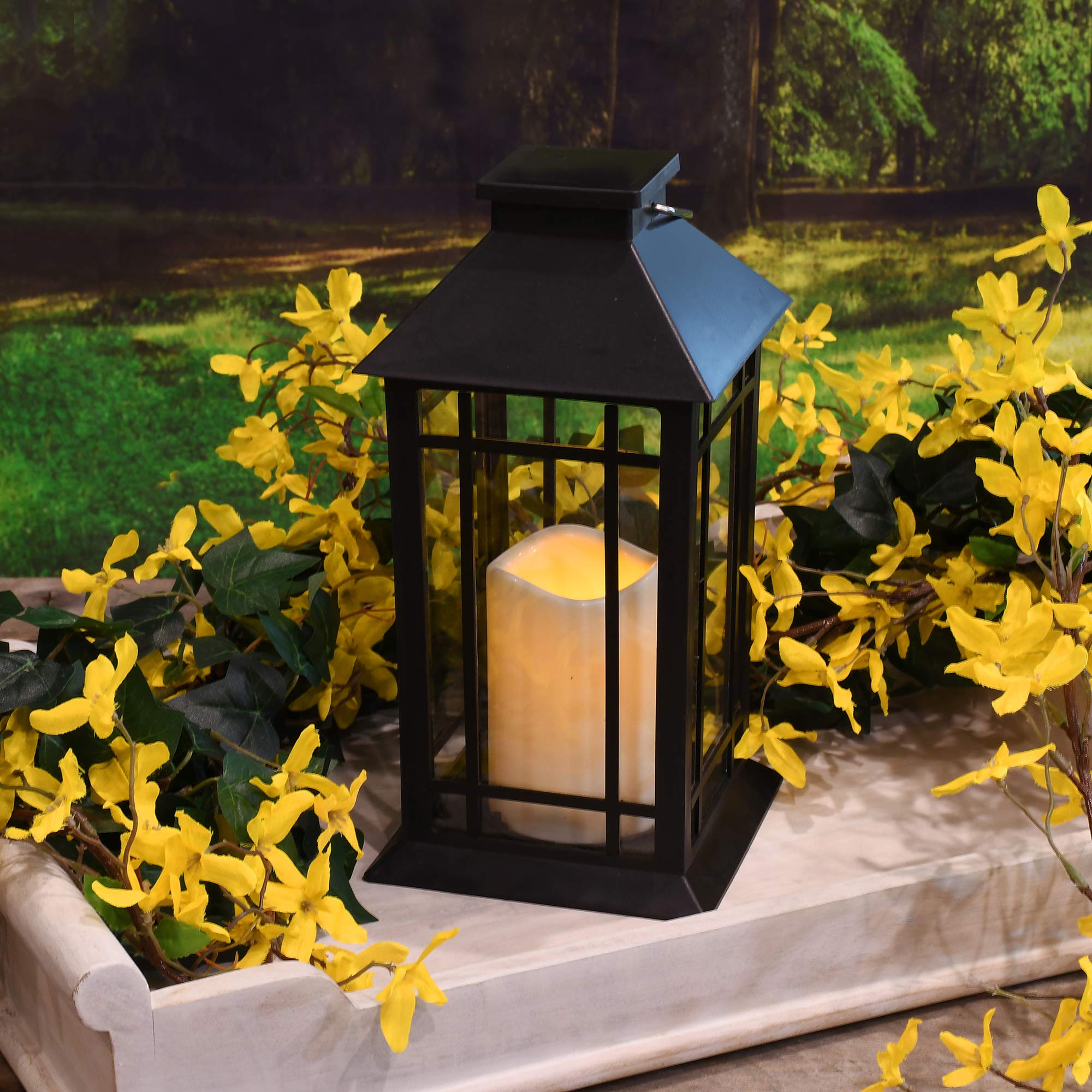 LumaBase Solar Powered LED Candle Lantern - Black Outdoor/Indoor Window Decor for Patio, Garden & Emergency Lighting