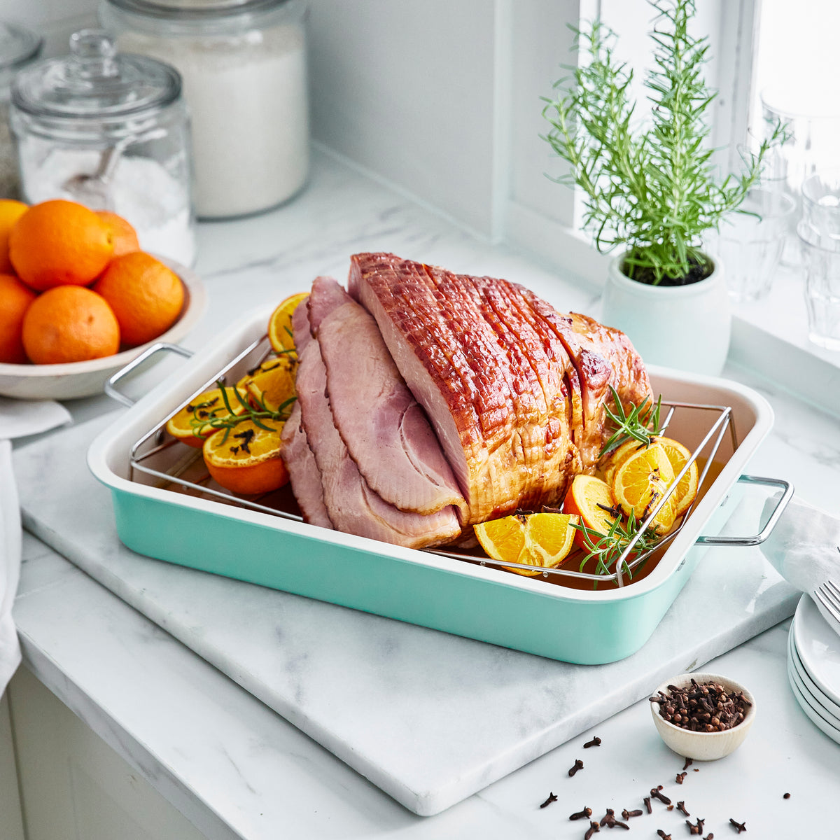 GreenLife Nonstick Ceramic Roaster with Stainless Steel Rack - Turquoise Color | Perfect for Roasting Chicken, Vegetables & Baking | Oven & Dishwasher Safe Cookware