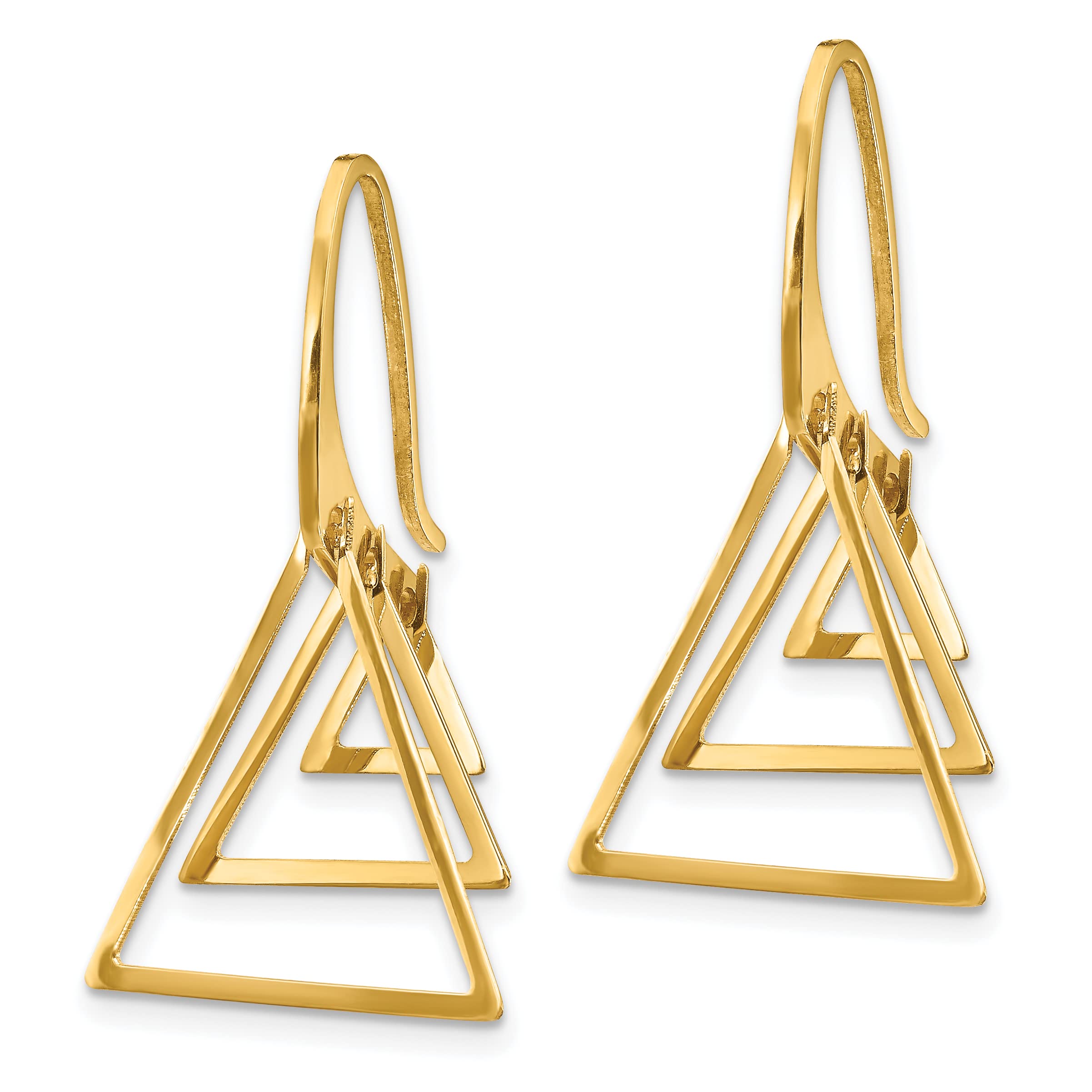 14K Yellow Gold Triple Triangle Dangle Earrings for Women - 30mm Elegant Geometric Earrings | Perfect for Parties, Weddings & Everyday Wear