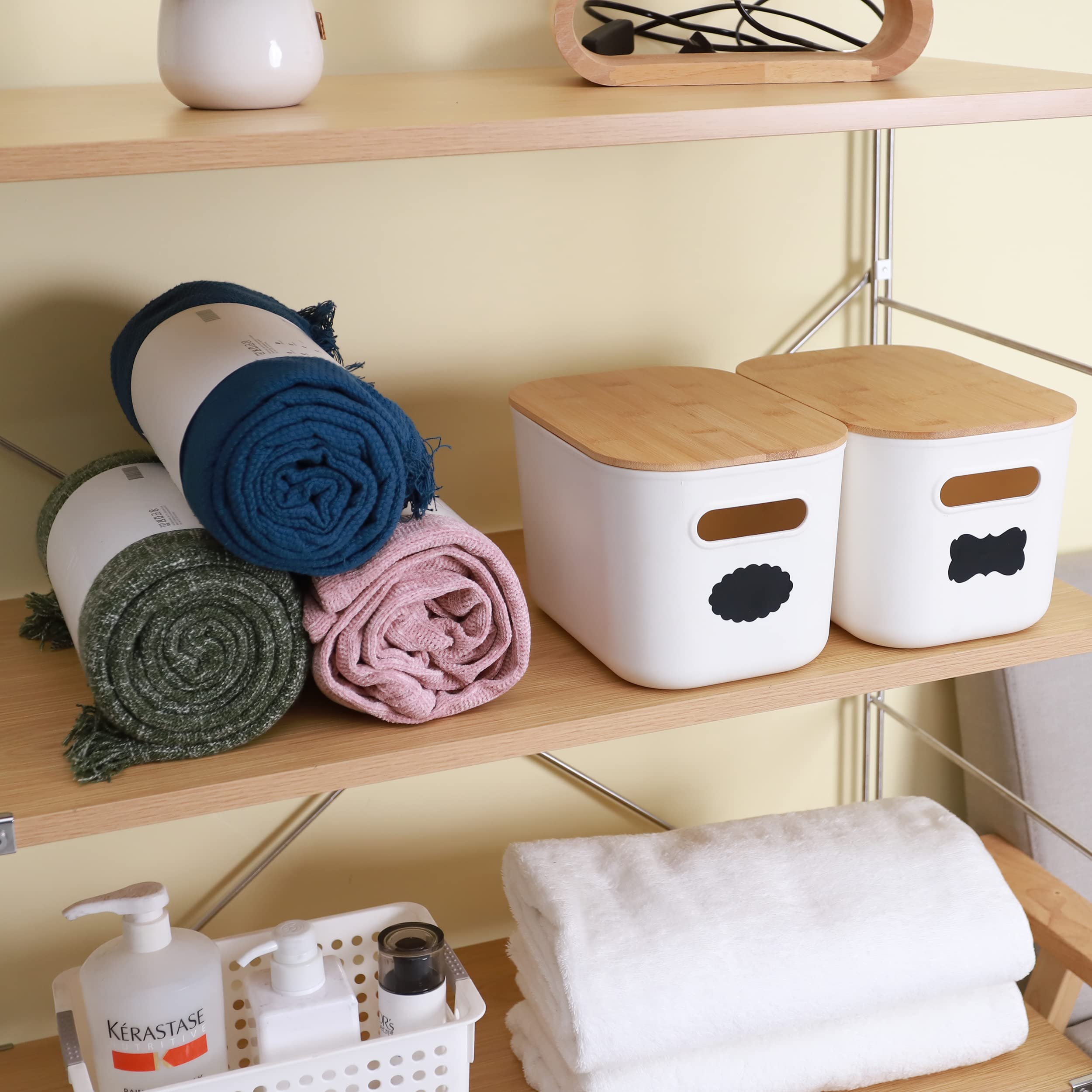 6-Piece Stackable Storage Bins with Bamboo Lids - Home & Office Organization