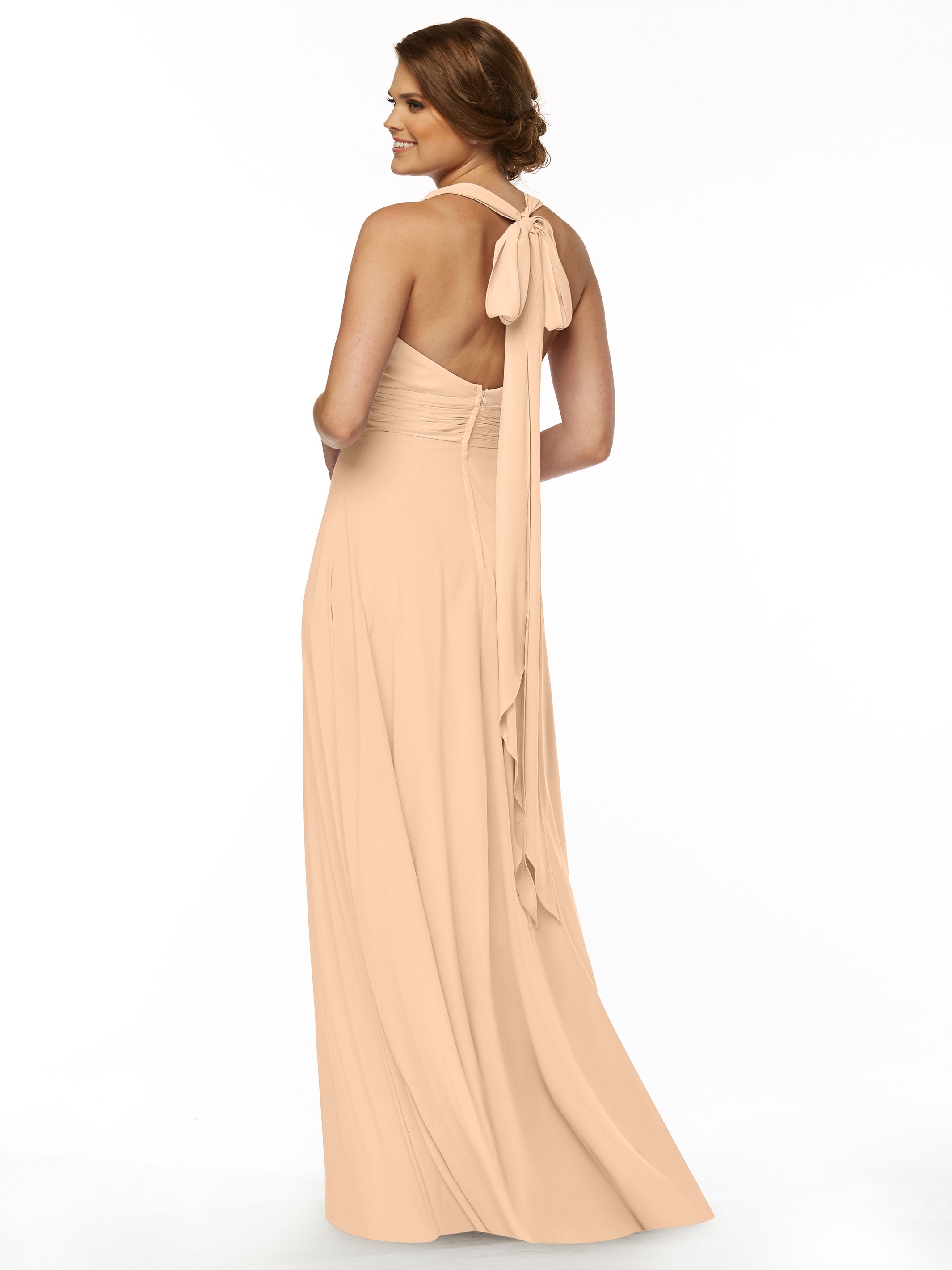 Elegant 80107 A-Line Stretch Chiffon Bridesmaid Dress with Halter V-Neck - Perfect for Weddings, Formal Events & Special Occasions