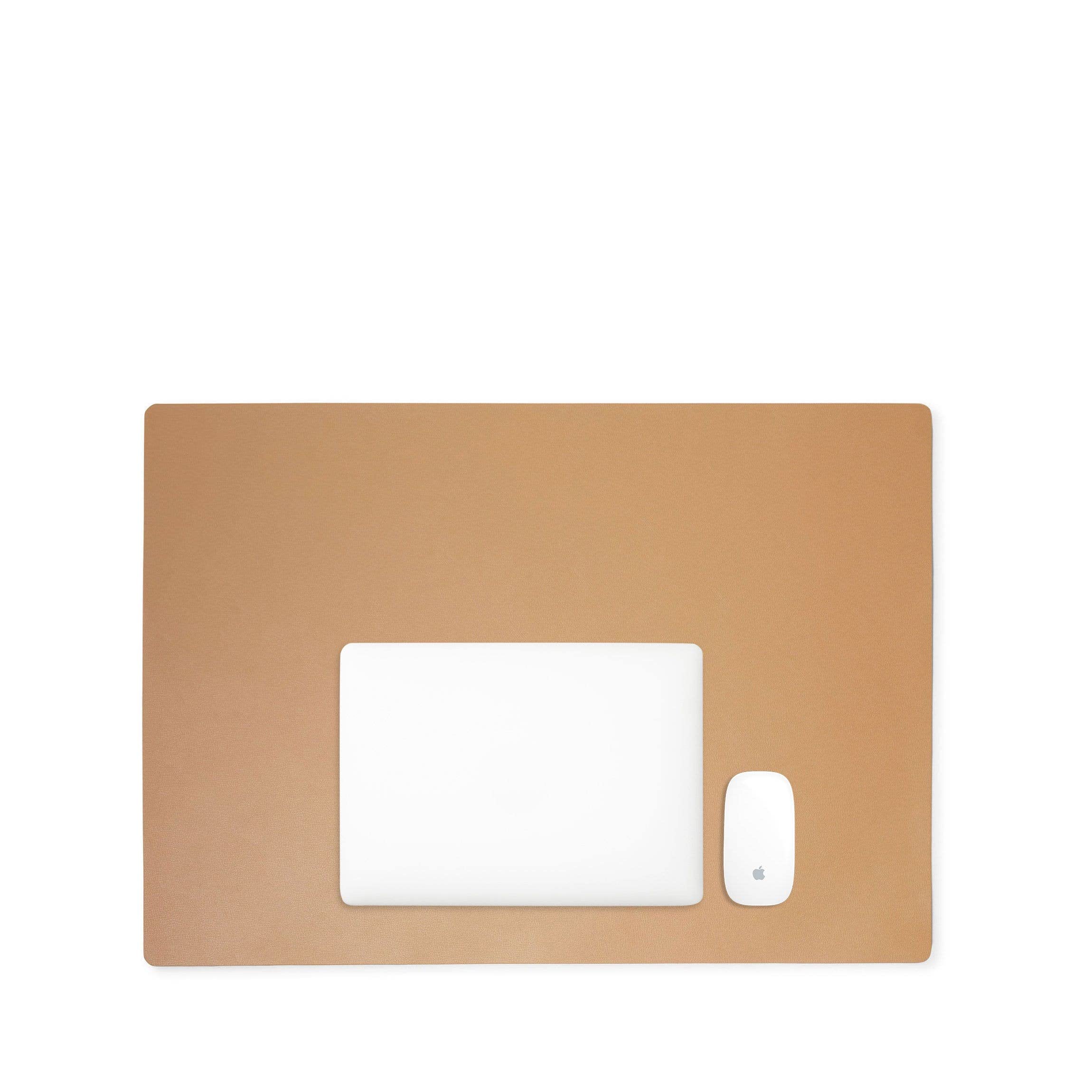 Premium Tan Italian Leather Desk Pad for Laptop & Monitor - Luxurious Leather Workstation Protector for Keyboard & Mouse | Home Office & Workspace Essential