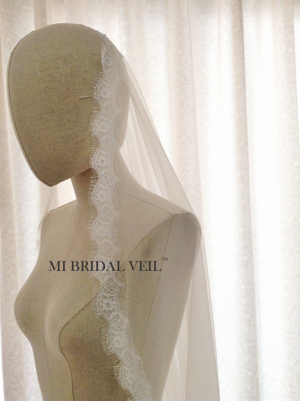 Elegant Cathedral Wedding Veil with Small Eyelash Chantilly Boho Lace - Perfect for Bridal, Boho & Vintage Weddings - Mi Bridal Collection