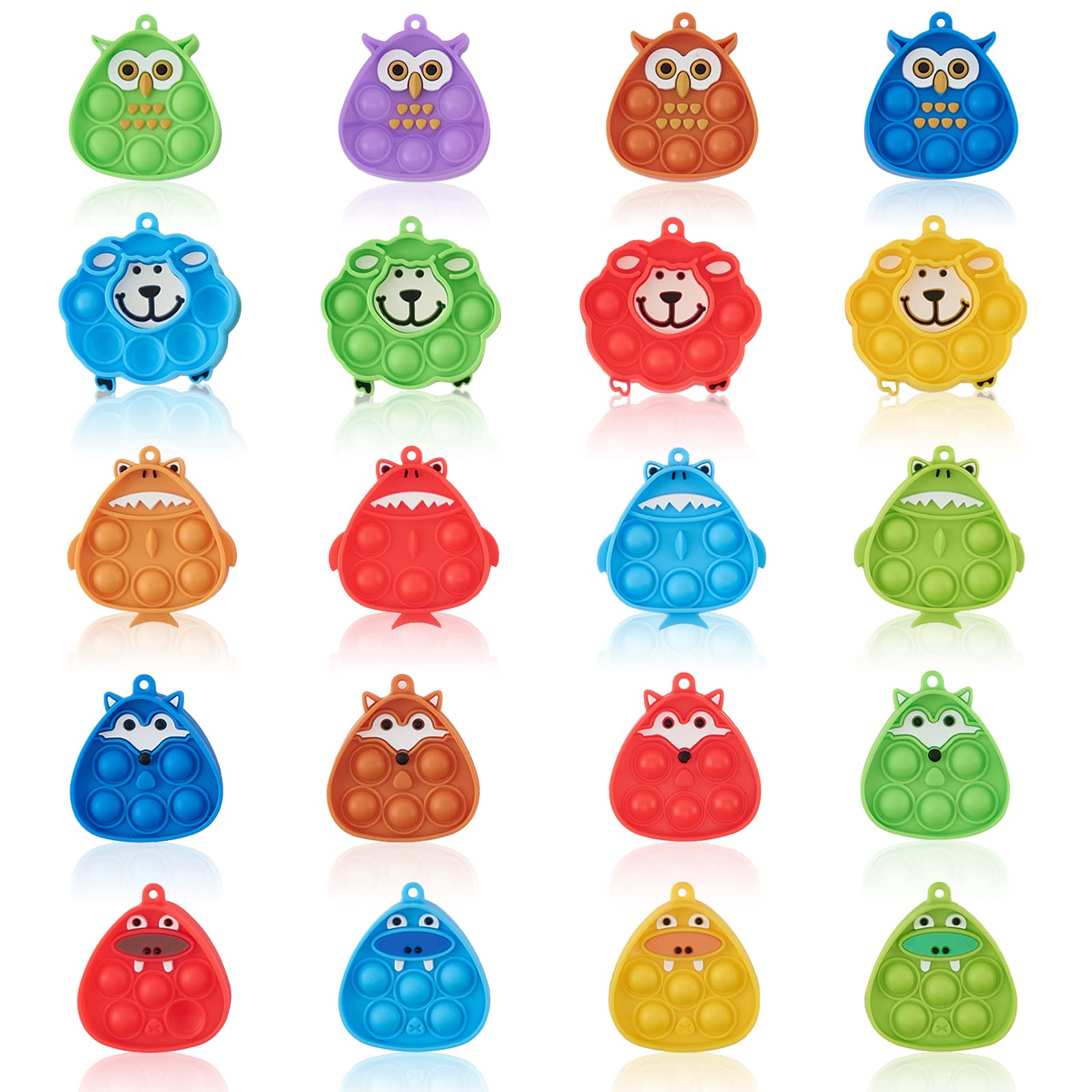 20Pcs Mini Silicone Pop Sensory Fidget Animal Toys Keychain - Stress Relief Hand Toys for Kids & Adults, ADHD Autism Anxiety Relief, Party Favors & Classroom Rewards - Perfect for Home, Office, Travel and School Use
