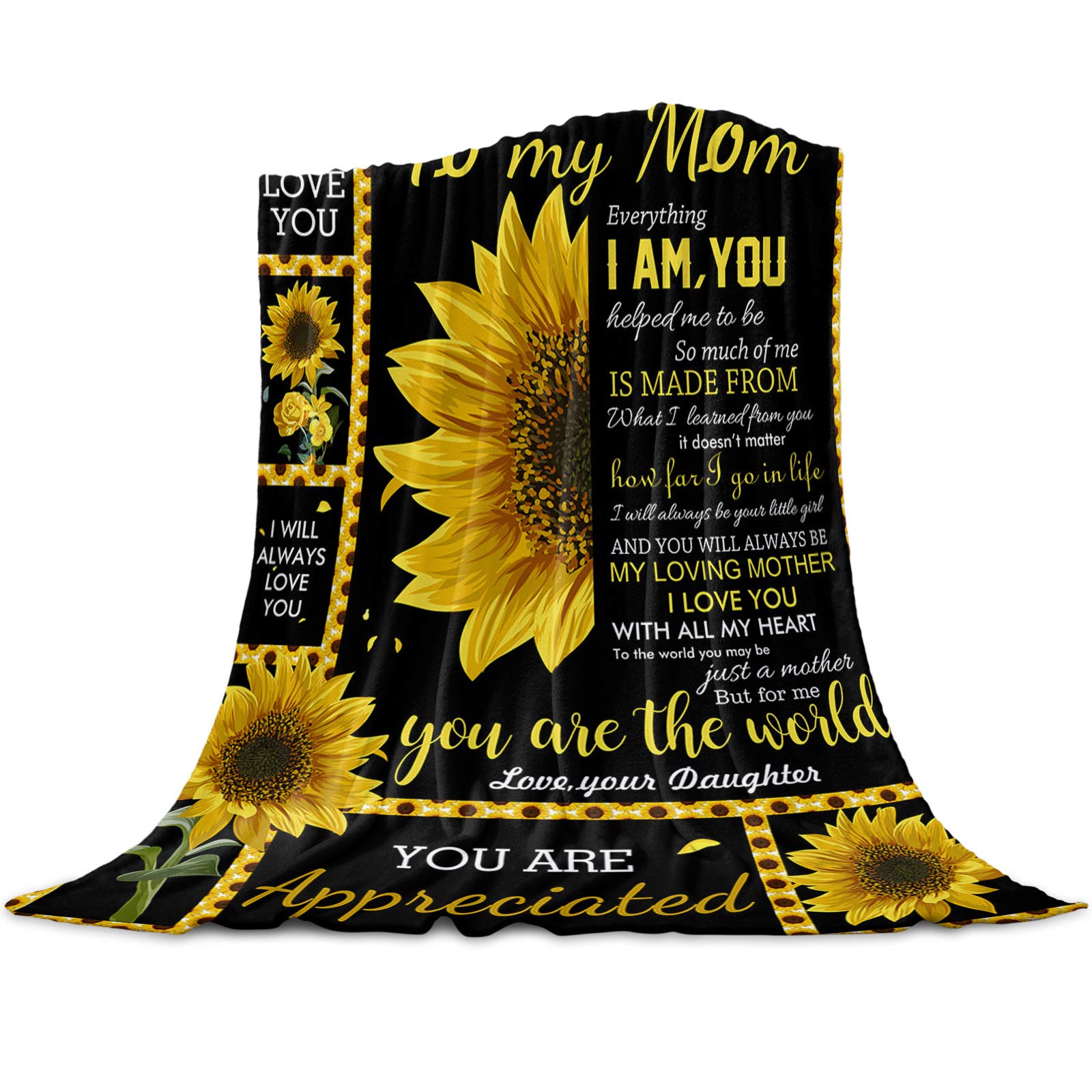 Sunflower Fleece Throw Blanket for Mom - Soft Plush Microfiber Blanket 40x50 Inch - Lightweight Cozy Blanket for Couch, Bed, Travel, Picnic & Camping - All Seasons Gift for Mother's Day, Birthday & Christmas
