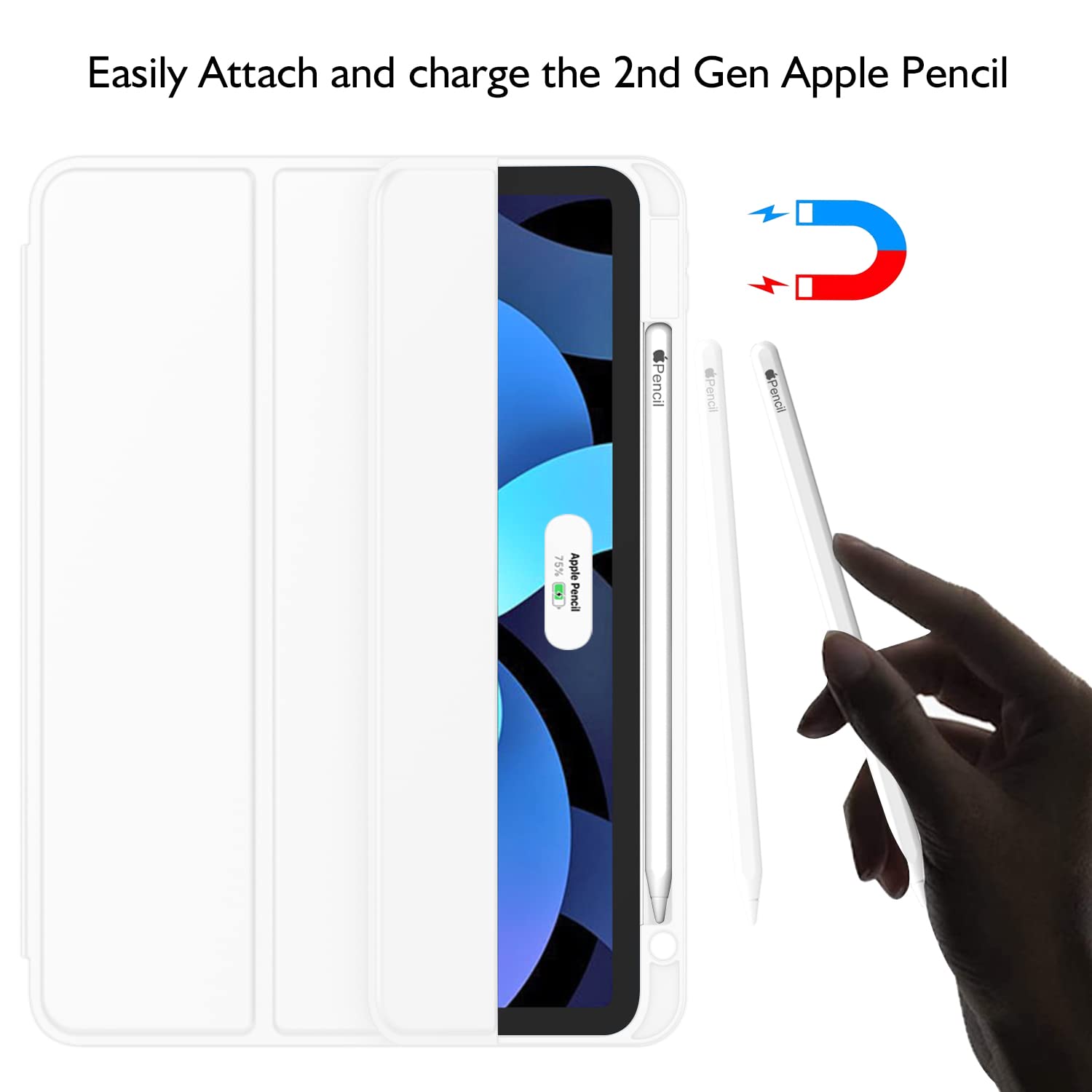 ZryXal iPad Air 11 Inch Case M3 2025 / M2 2024 - Compatible with iPad Air 5th & 4th Gen 10.9 Inch (2022/2020) - Protective Cover with Touch ID Support & Auto Wake/Sleep Feature (White) - Perfect for Work, Travel, and Daily Use