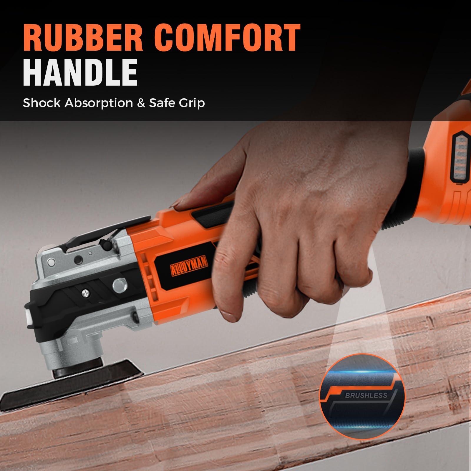 Alloyman 20V Cordless Brushless Oscillating Multi-Tool Kit - 19000OPM, 6-Speed Adjustable, Quick-Change Accessories, LED Light, 2000mAh Battery with 24-Piece Accessories for Cutting, Grinding, Sanding - Perfect for DIY Projects, Home Renovation, and Professional Woodworking