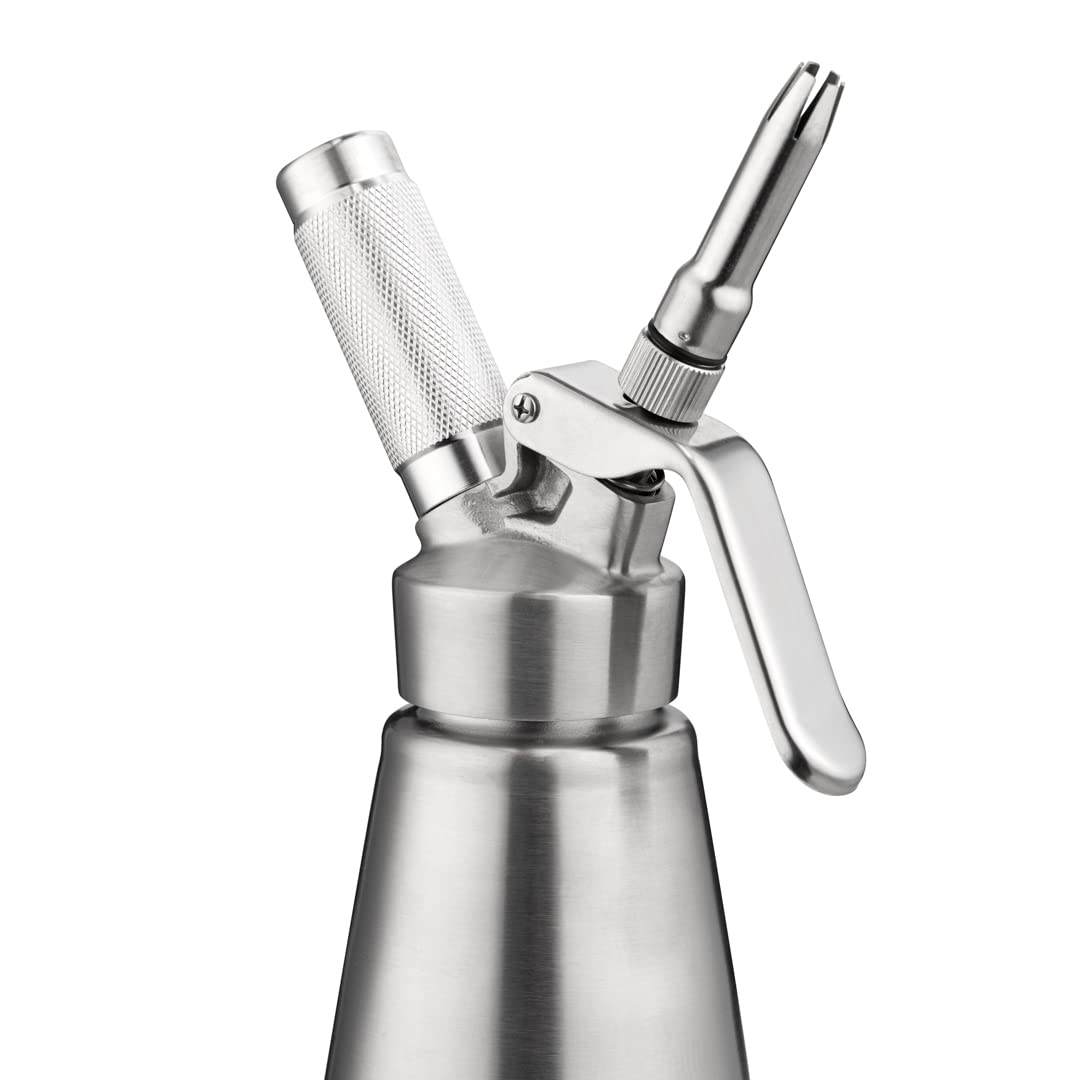 Professional Stainless Steel Whipped Cream Dispenser 1L - Restaurantware Whip Tek with 3 Decorator Tips, Durable Whipped Cream Maker (Cartridges Sold Separately) - Perfect for Coffee Shops, Bakeries, Dessert Decorating & Home Use