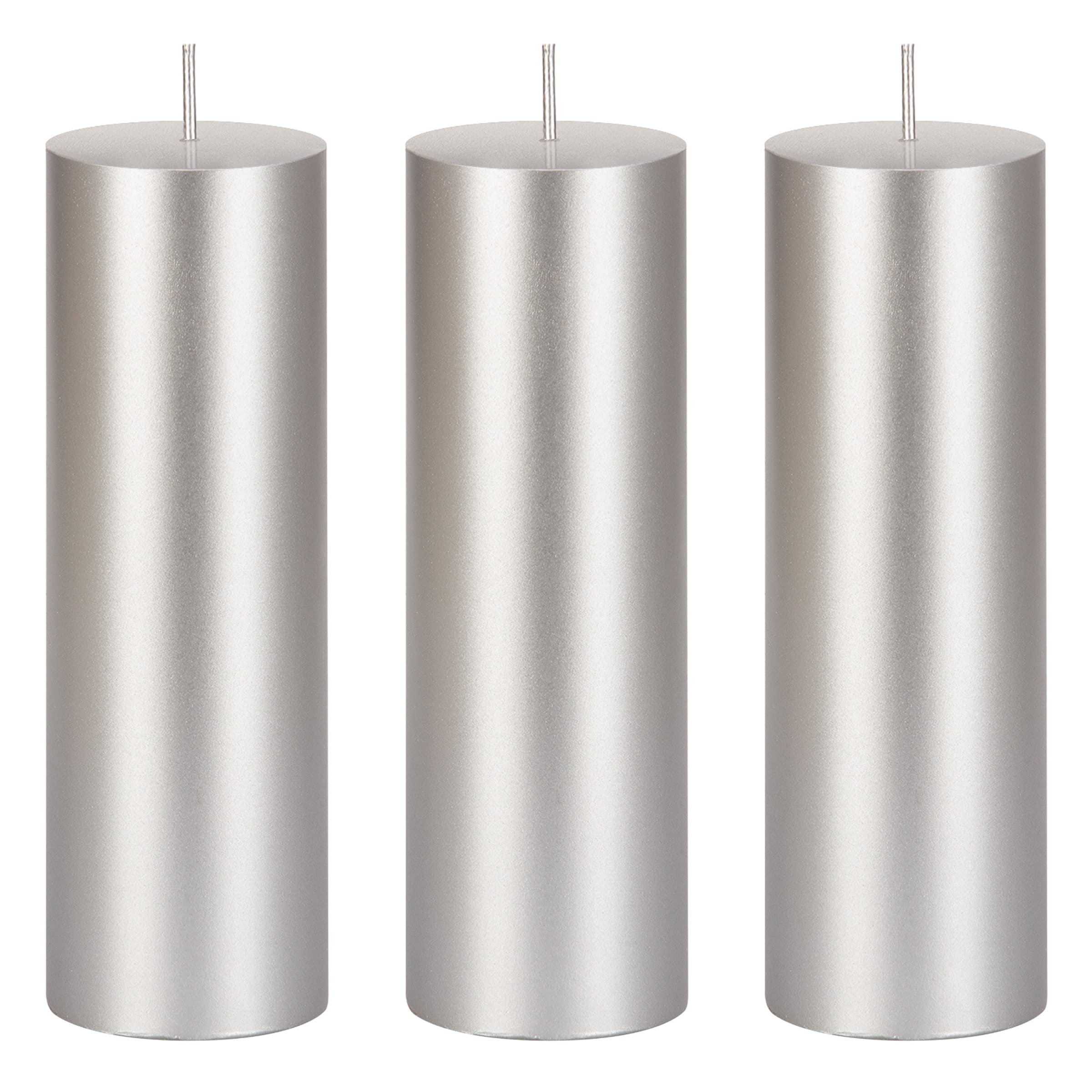 Premium Unscented Silver Pillar Candles 3-Pack - 2