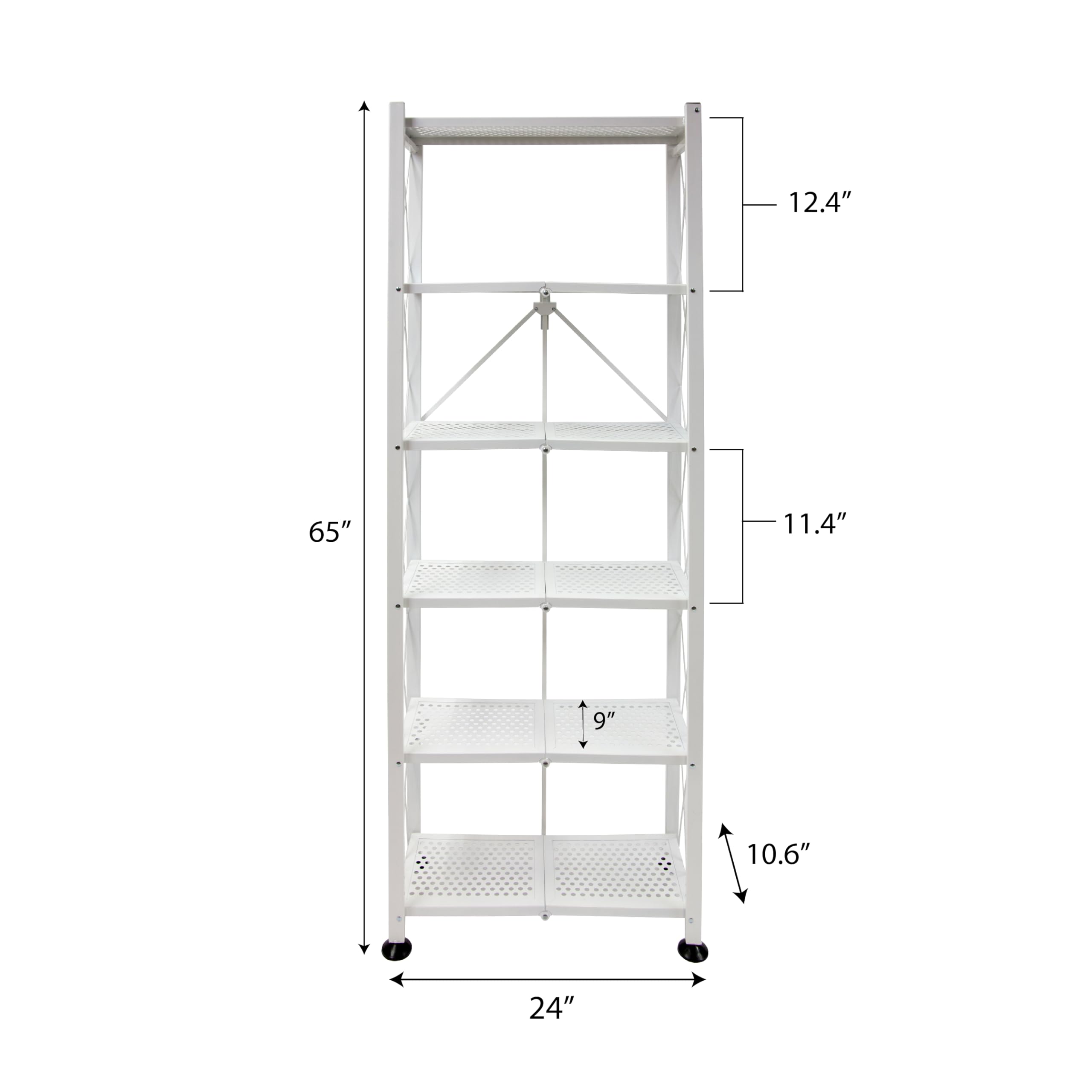 6-Tier Origami Folding Shelf - Heavy Duty 300 lbs Capacity Bookshelf & Storage Organizer for Office, Kitchen, Closet - No Assembly Required (White) | Perfect for Small Space Organization & Home Decor