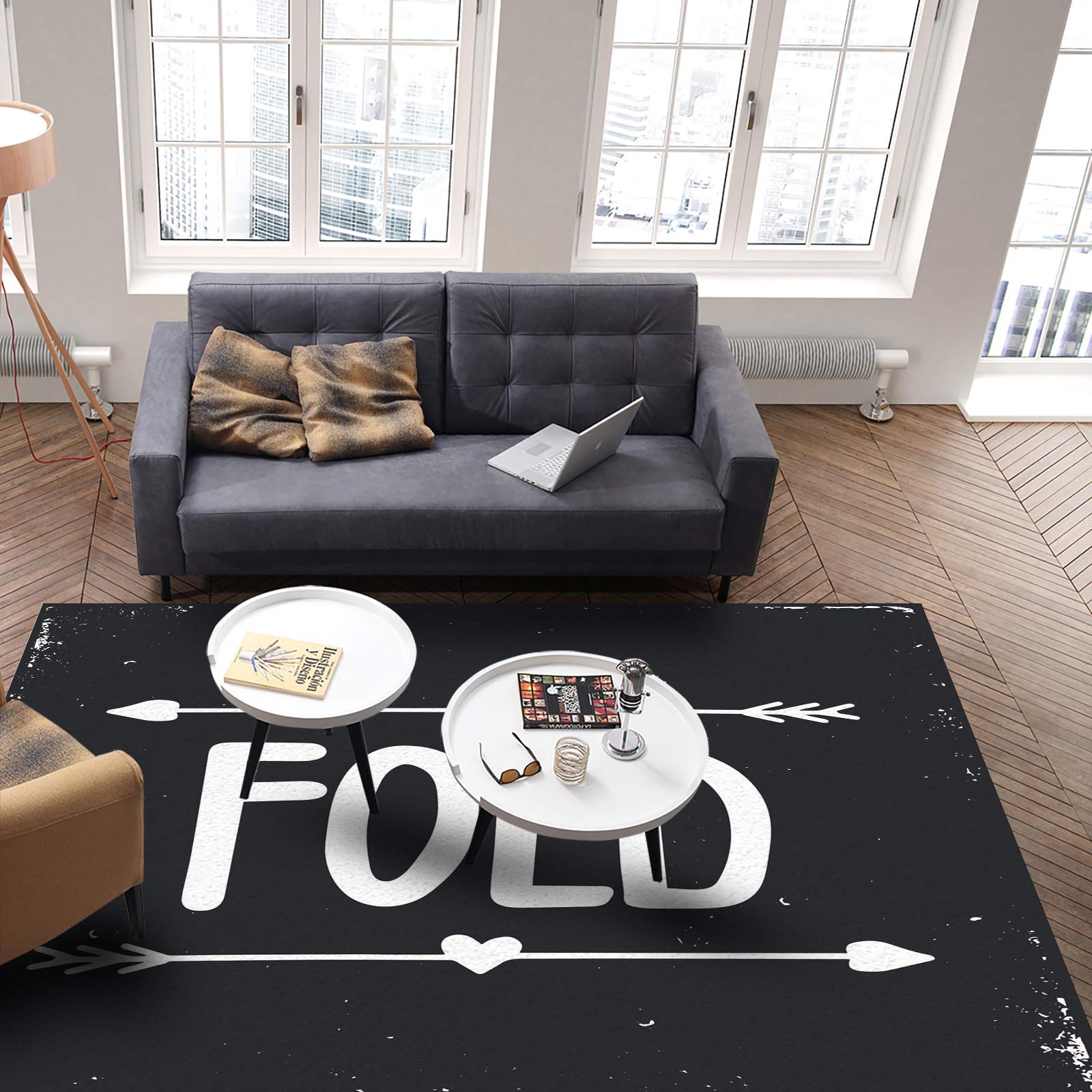 5'x8' Area Runner Rug with Laundry Theme Sign - Washable Indoor/Outdoor Carpet for Kitchen, Living Room, Bathroom, Bedroom & Classroom - Perfect as Welcome Doormat, Desk Mat or Backdrop Decor