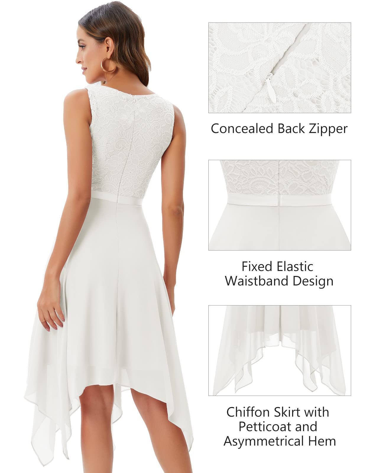 Meetjen Women's Elegant Lace Cocktail Party Dress 2025 - Handkerchief Hem Bridesmaid & Prom Formal Gown for Wedding Guest | Perfect for Evening Parties, Bridal Showers & Special Occasions