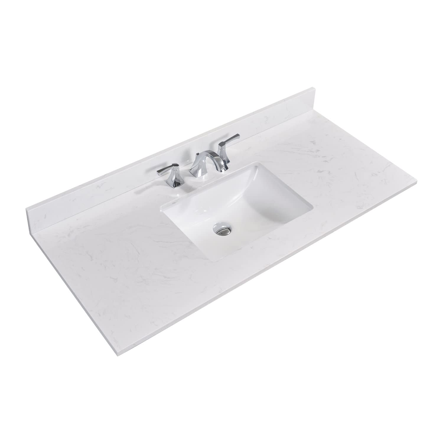 49-inch White Engineered Stone Vanity Top with Integrated Basin - Modern Bathroom Sink Countertop for Master Bath, Powder Room & Guest Bathroom Renovation