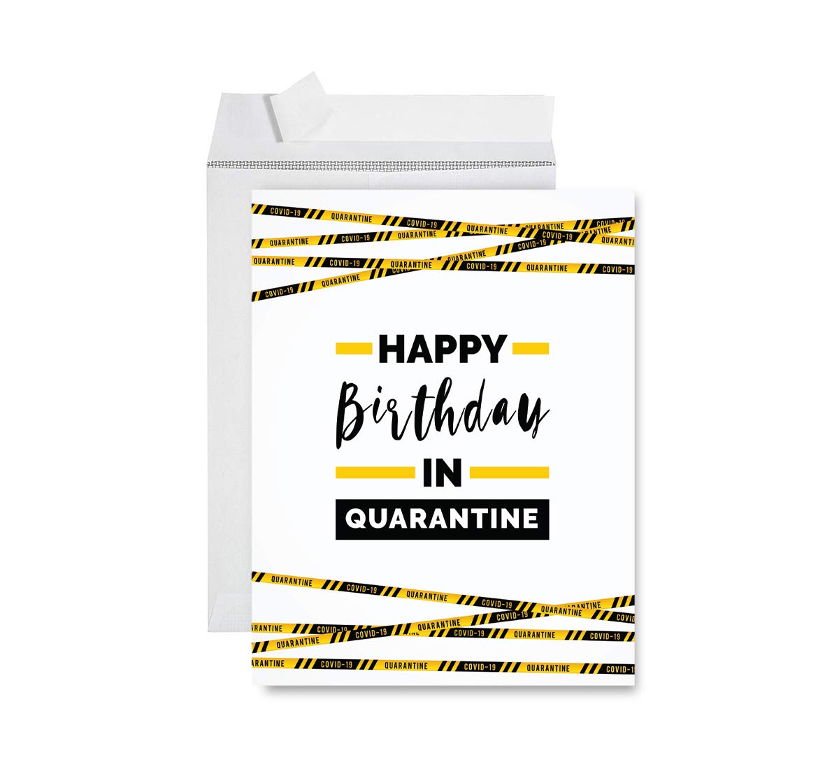 Happy Birthday Jumbo Card - 8.5 x 11 Inch Caution Tape Design - Funny Social Distance Greeting Card for Him or Her - 1-Pack - Perfect for Pandemic Birthdays, Office Celebrations & Long-Distance Wishes