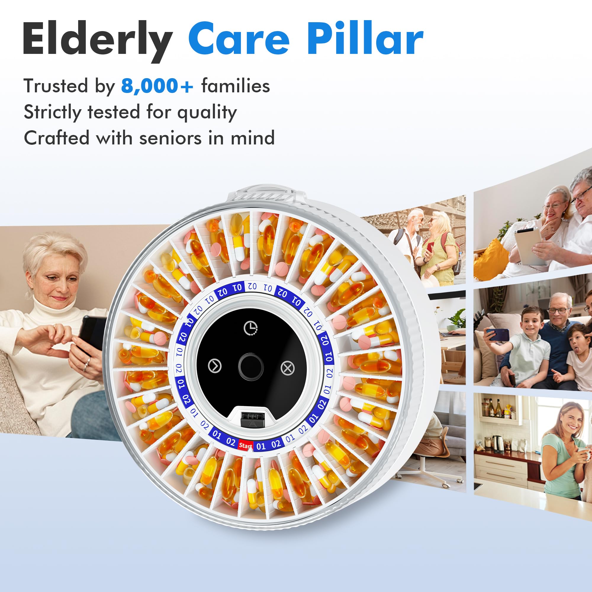 Smart Bluetooth Automatic Pill Dispenser with Alarm - 31-Slot Medication Organizer for Elderly Care | Fingerprint & Mechanical Dual Lock | Timed Dispenser for Daily Medication Management | Perfect for Home Healthcare and Assisted Living Facilities