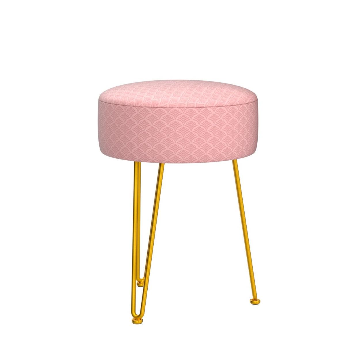 Velvet Ottoman Stool with Metal Legs - Pink Vanity Stool for Living Room & Bedroom