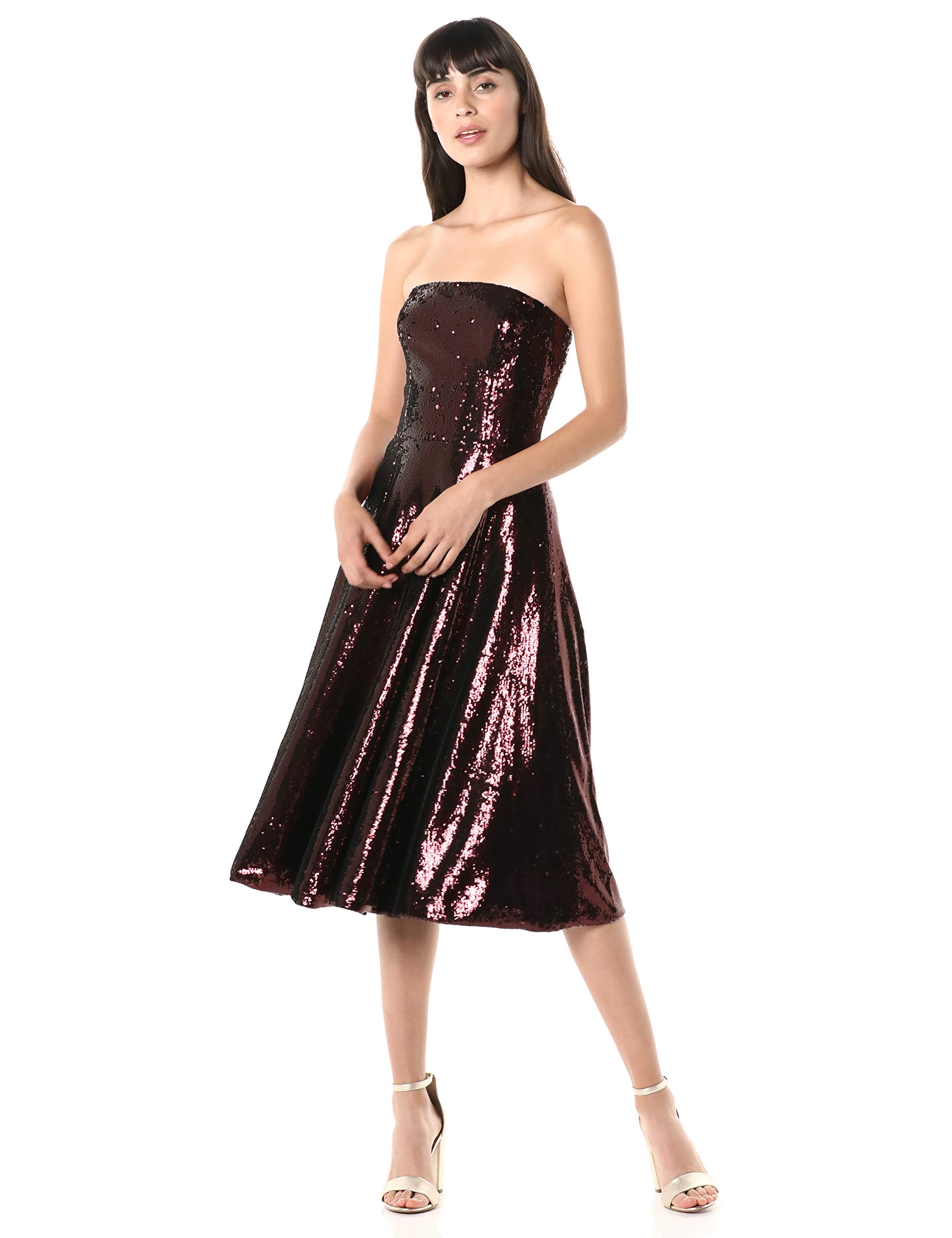 Dress the Population Women's Ruby Strapless Fit & Flare Sequin Midi Dress - Elegant Evening Gown for Weddings, Parties & Special Occasions